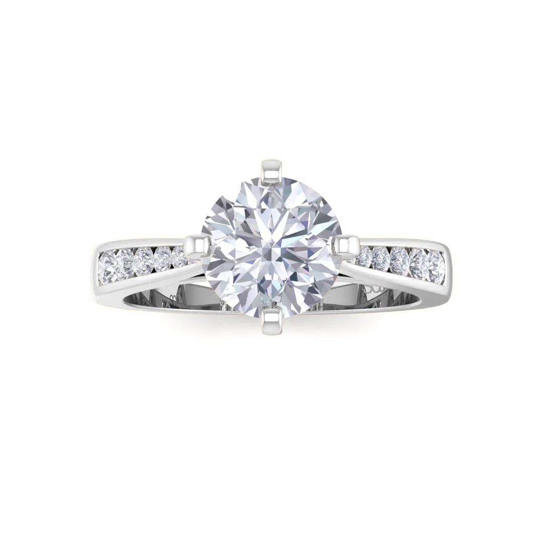 9k White Gold 1.0ct Round Brilliant Diamond Solitaire With Channel Shoulders Engagement Ring 1.2tdw