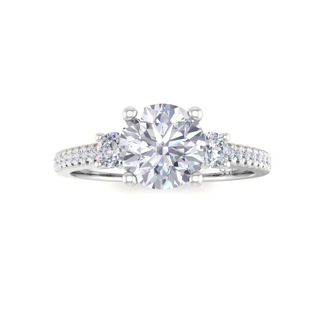 9k White Gold 1.0ct Round Brilliant Diamond Trilogy Shoulders Engagement Ring 1.3tdw