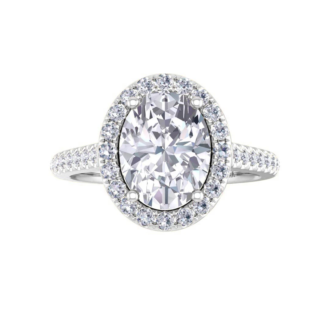 9k White Gold 1.5ct Oval Moissanite Halo Engagement Ring 0.29tdw