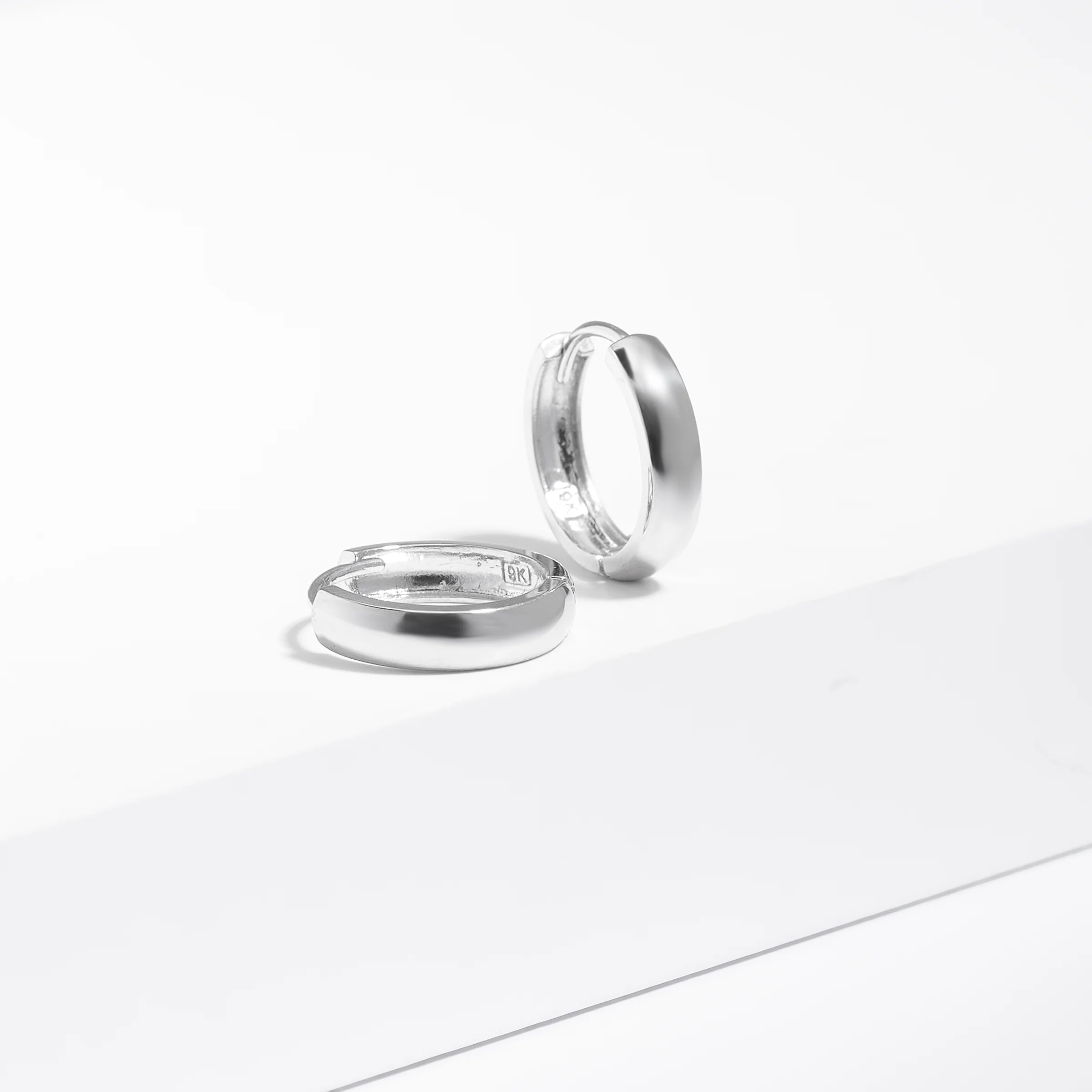 9K White Gold Half Round Huggie Earrings 10mm