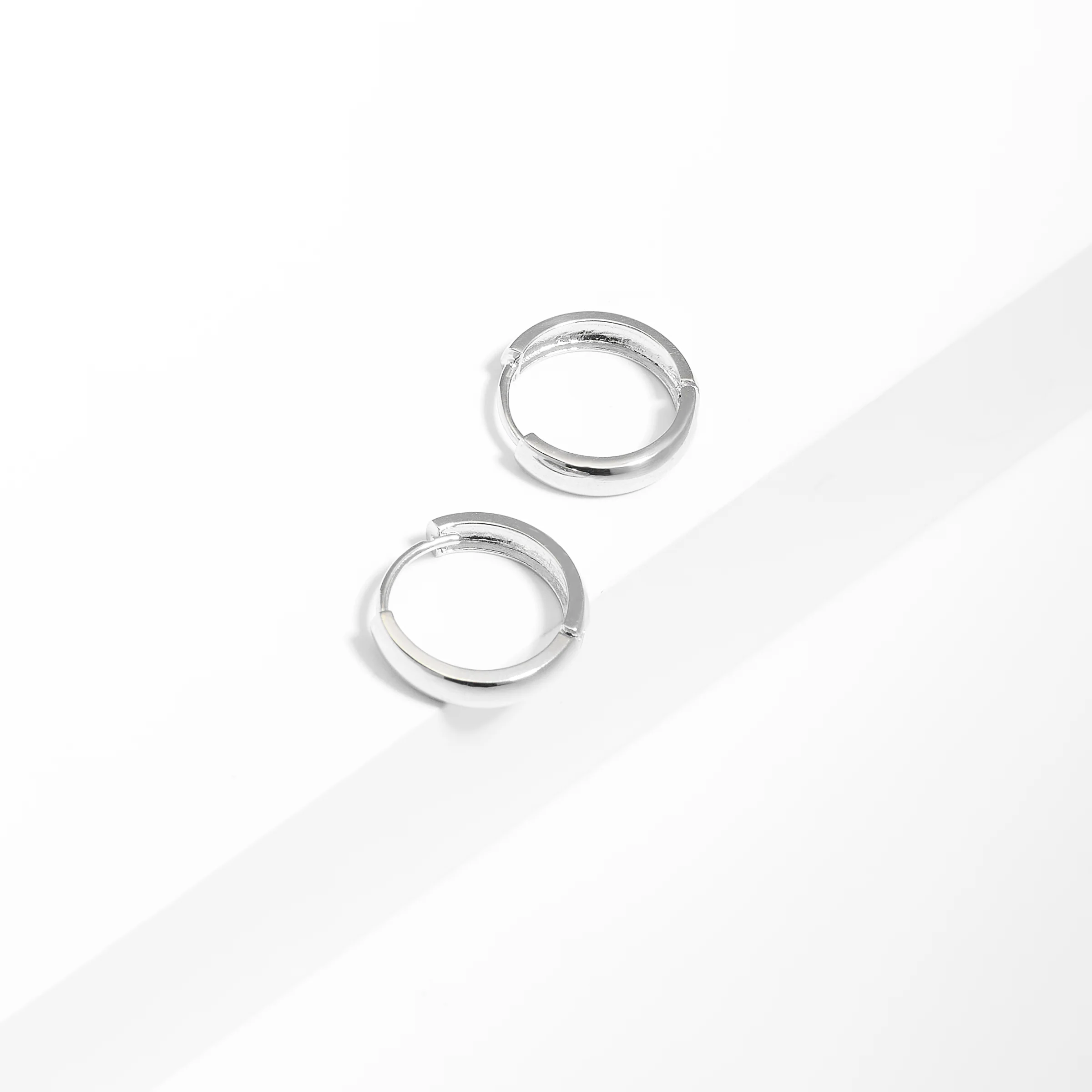 9K White Gold Half Round Huggie Earrings 10mm - Image 2