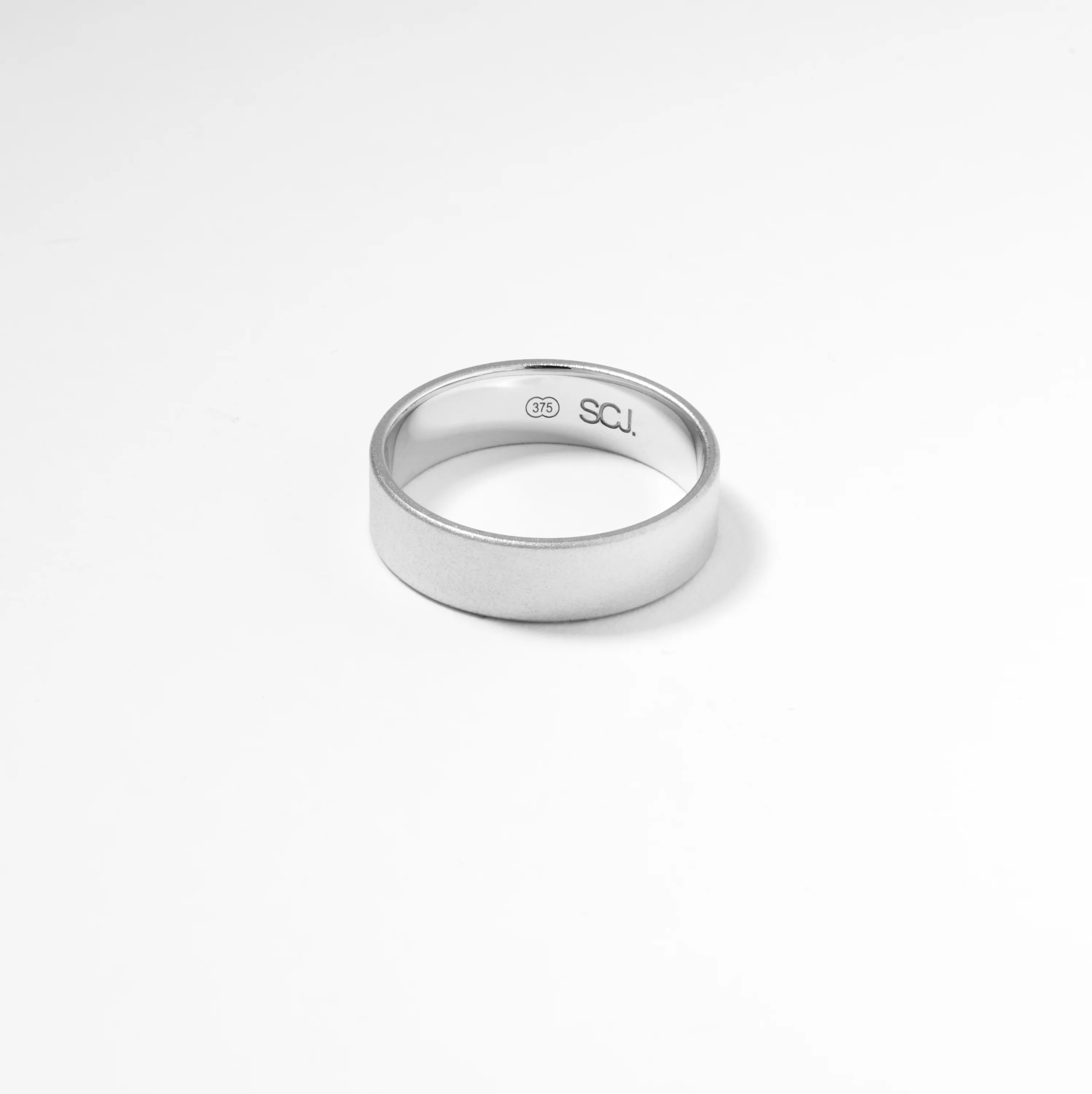9K White Gold Matte Finish Flat Plain Wedding Band Ring 6mm