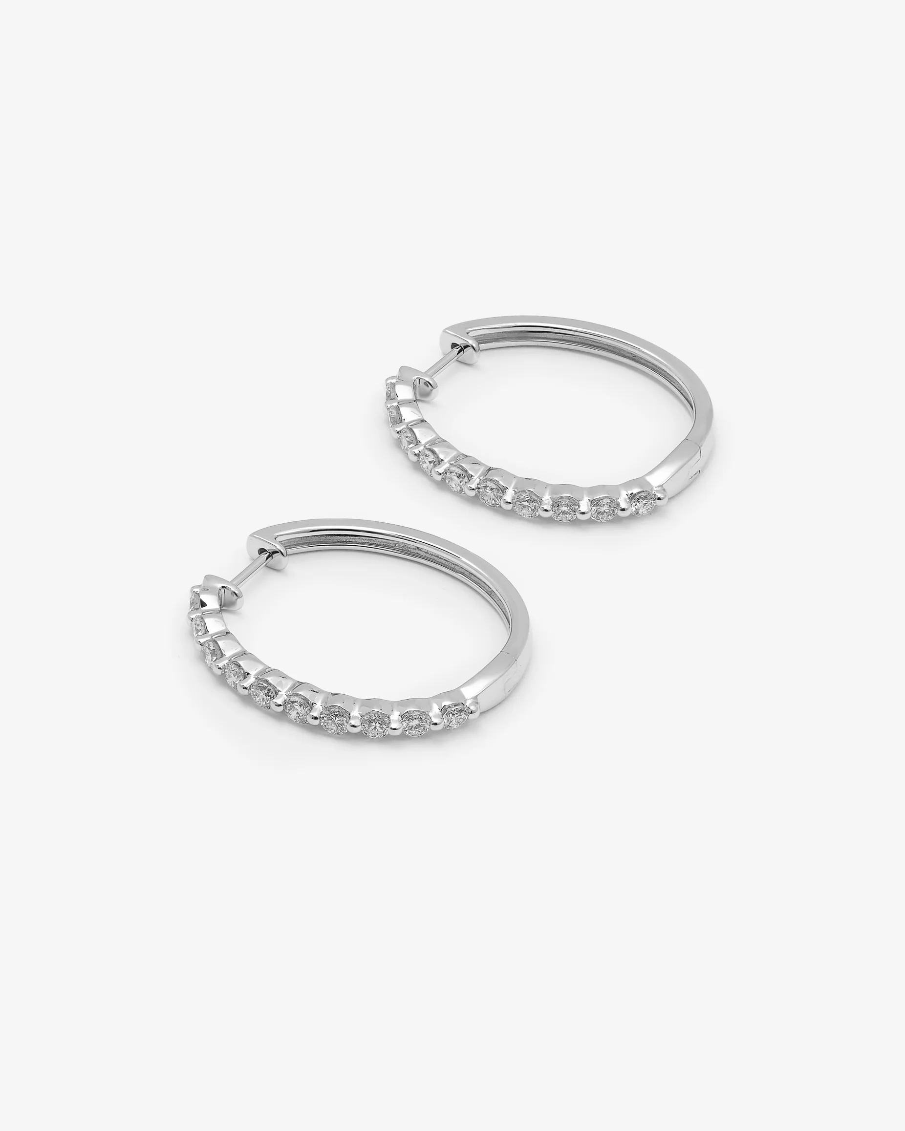 9K White Gold Round Brilliant Floating Lab Diamond Oval Huggie Earrings 1.0tdw - Image 2