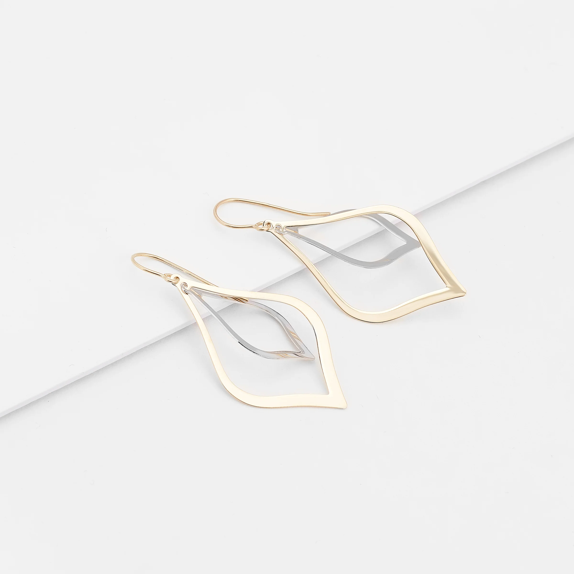 9K Yellow And White Gold double teardrop earrings