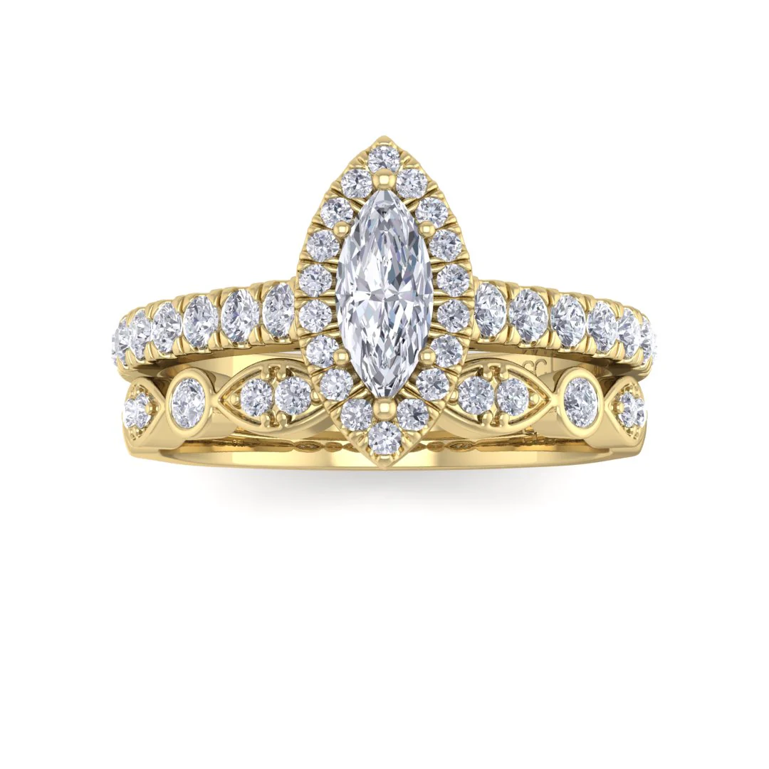9k Yellow Gold 0.33ct Marquise Diamond Halo Bridal Set 0.83tdw