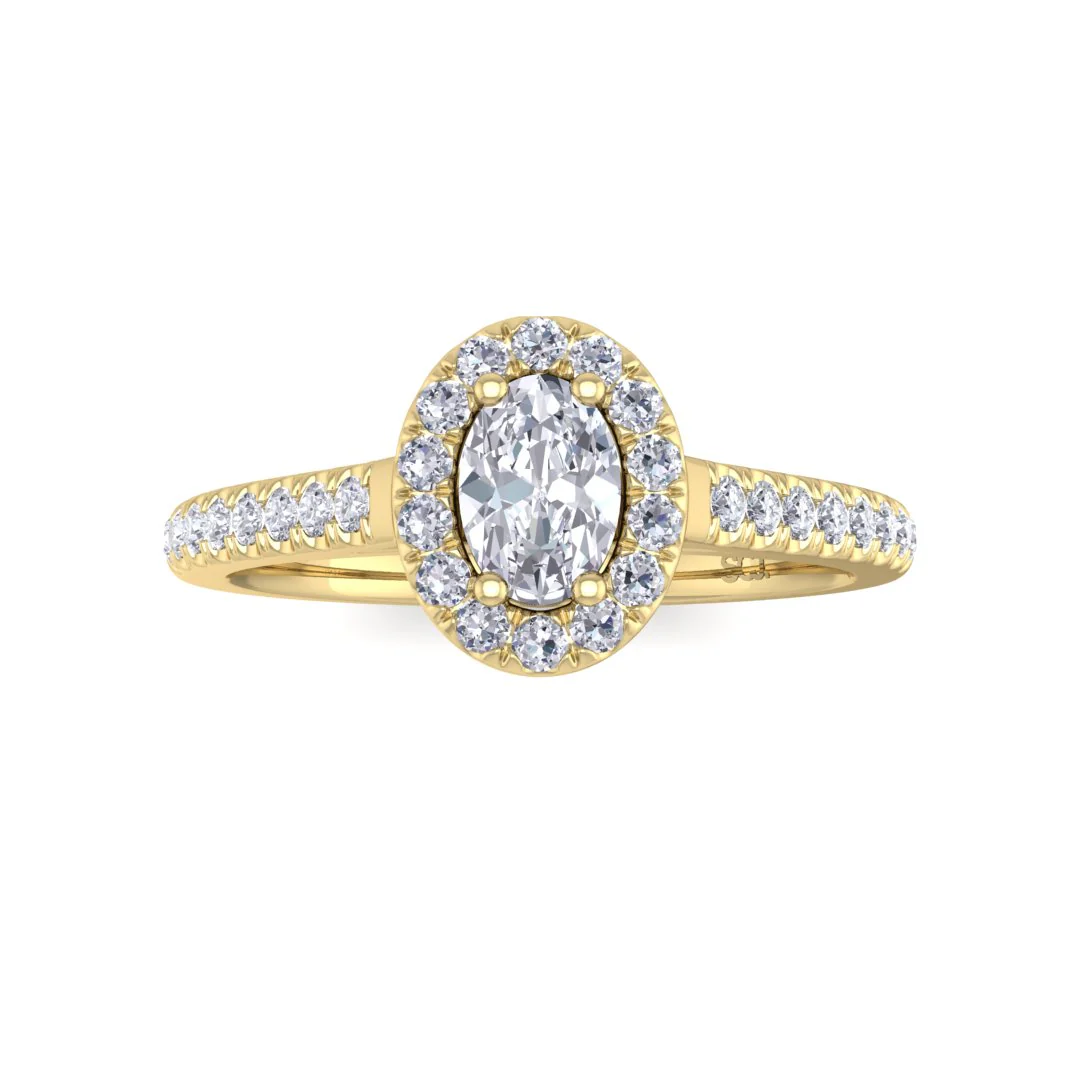 9k Yellow Gold 0.33ct Oval Lab Diamond Halo Engagement Ring 0.62tdw
