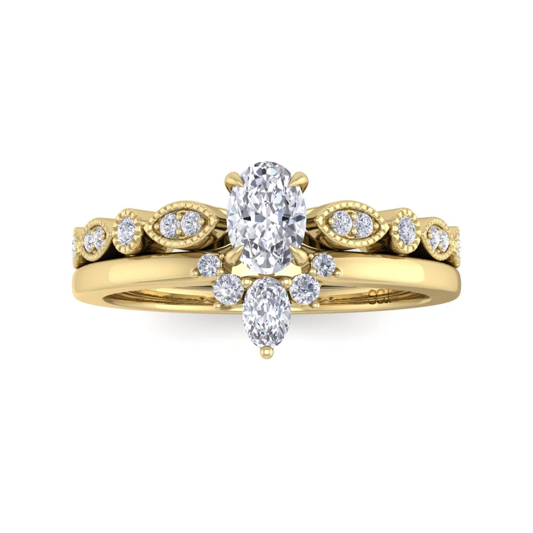 9k Yellow Gold 0.33ct Oval Lab Diamond Tiara Bridal Set 0.5tdw