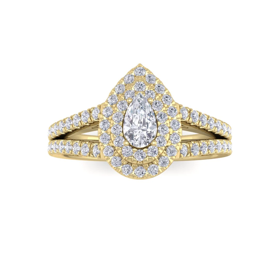 9k Yellow Gold 0.33ct Pear Lab Diamond Double Halo Engagement Ring 0.83tdw