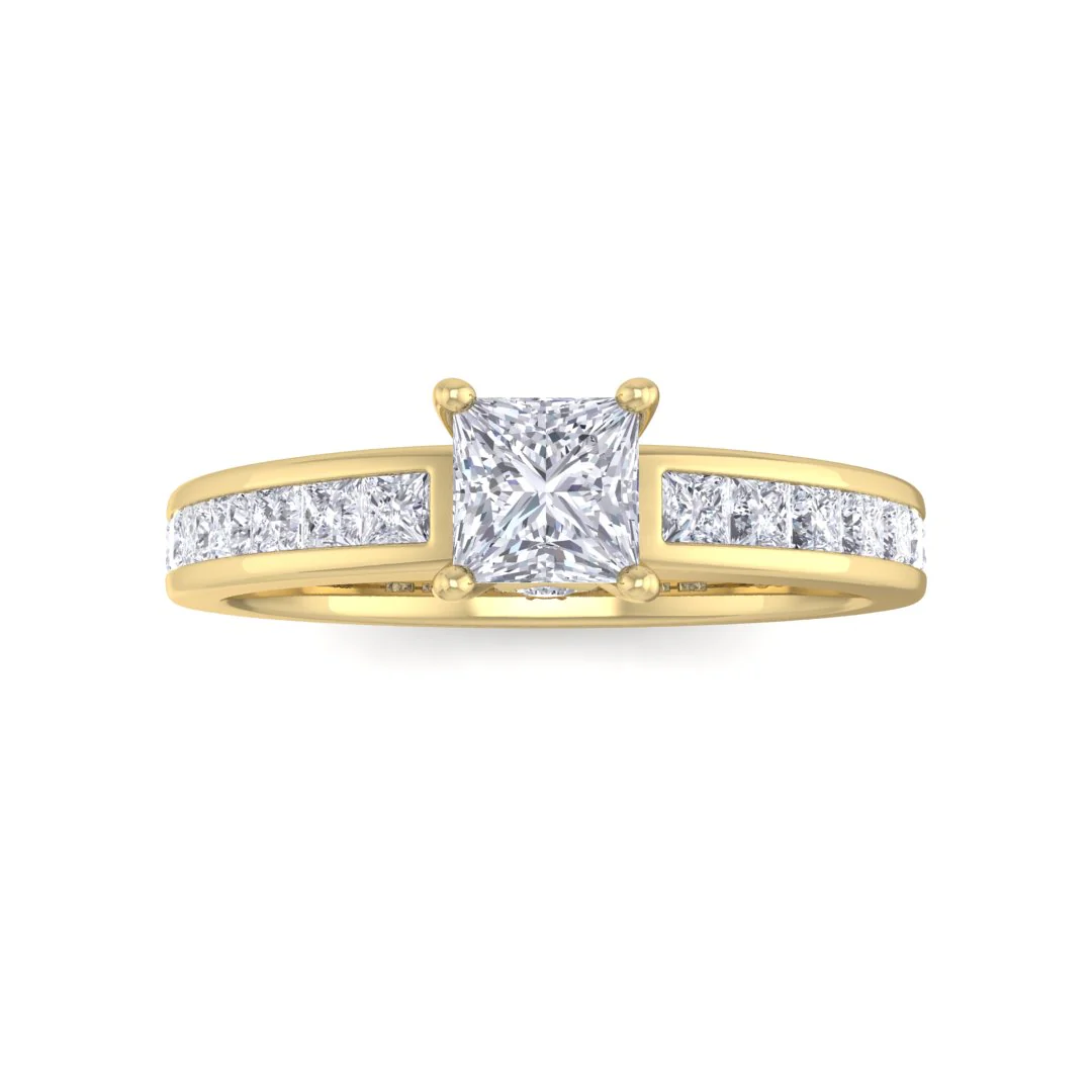 9k Yellow Gold 0.33ct Princess Cut Diamond Solitaire with Shoulder Accents Engagement Ring 0.83tdw
