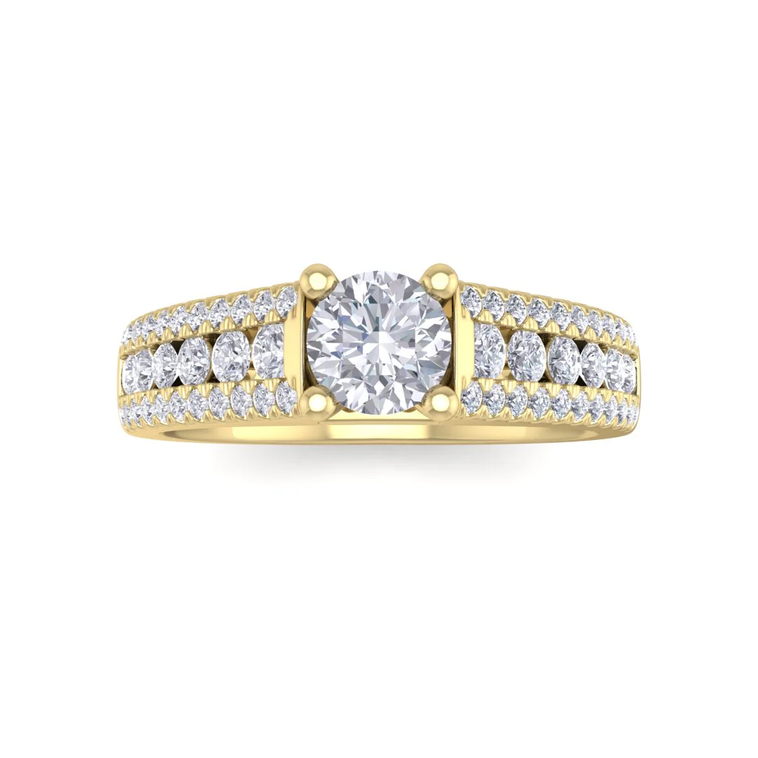 9k Yellow Gold 0.33ct Round Brilliant Lab Diamond Solitaire with Accent Shoulders Engagement Ring 0.83tdw