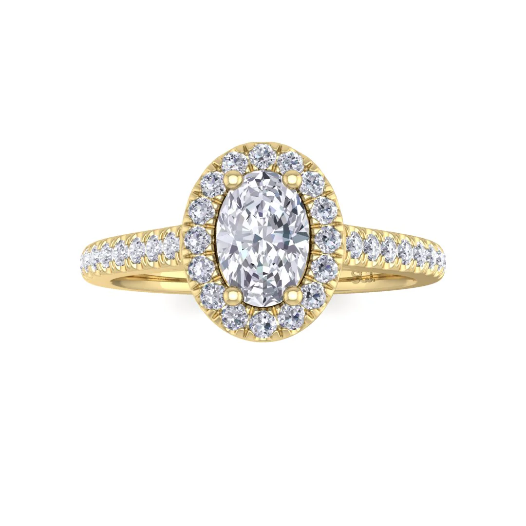 9k Yellow Gold 0.5ct Oval Lab Diamond Halo Engagement Ring 0.79tdw