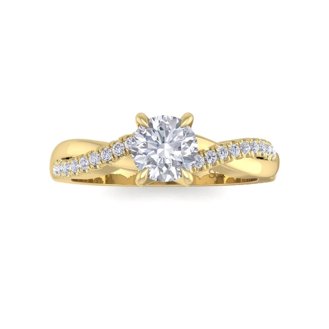 9k Yellow Gold 0.5ct Round Brilliant Moissanite Entwined Band Engagement Ring 0.15tdw