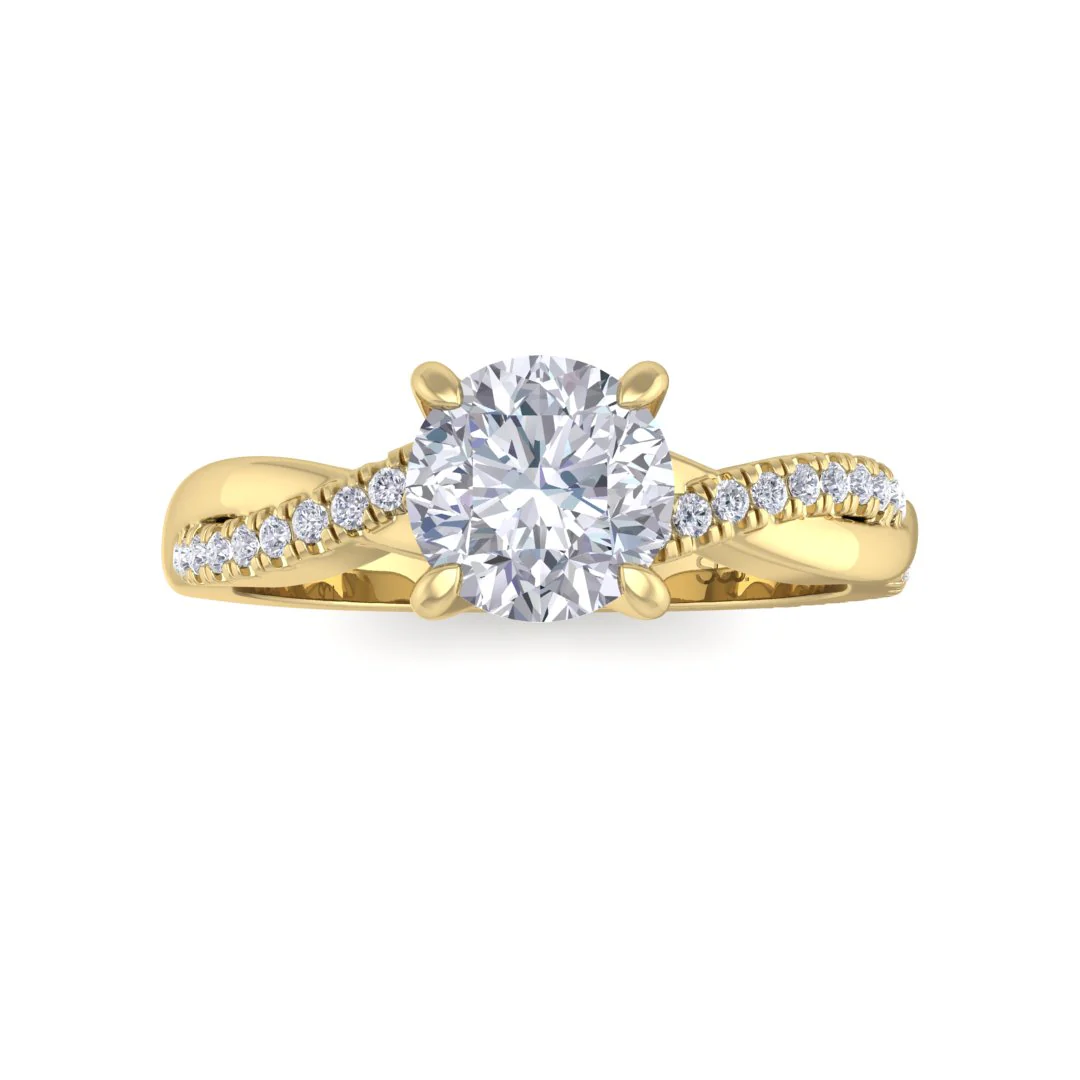 9k Yellow Gold 0.75ct Round Brilliant Diamond Entwined Band Engagement Ring 0.9tdw