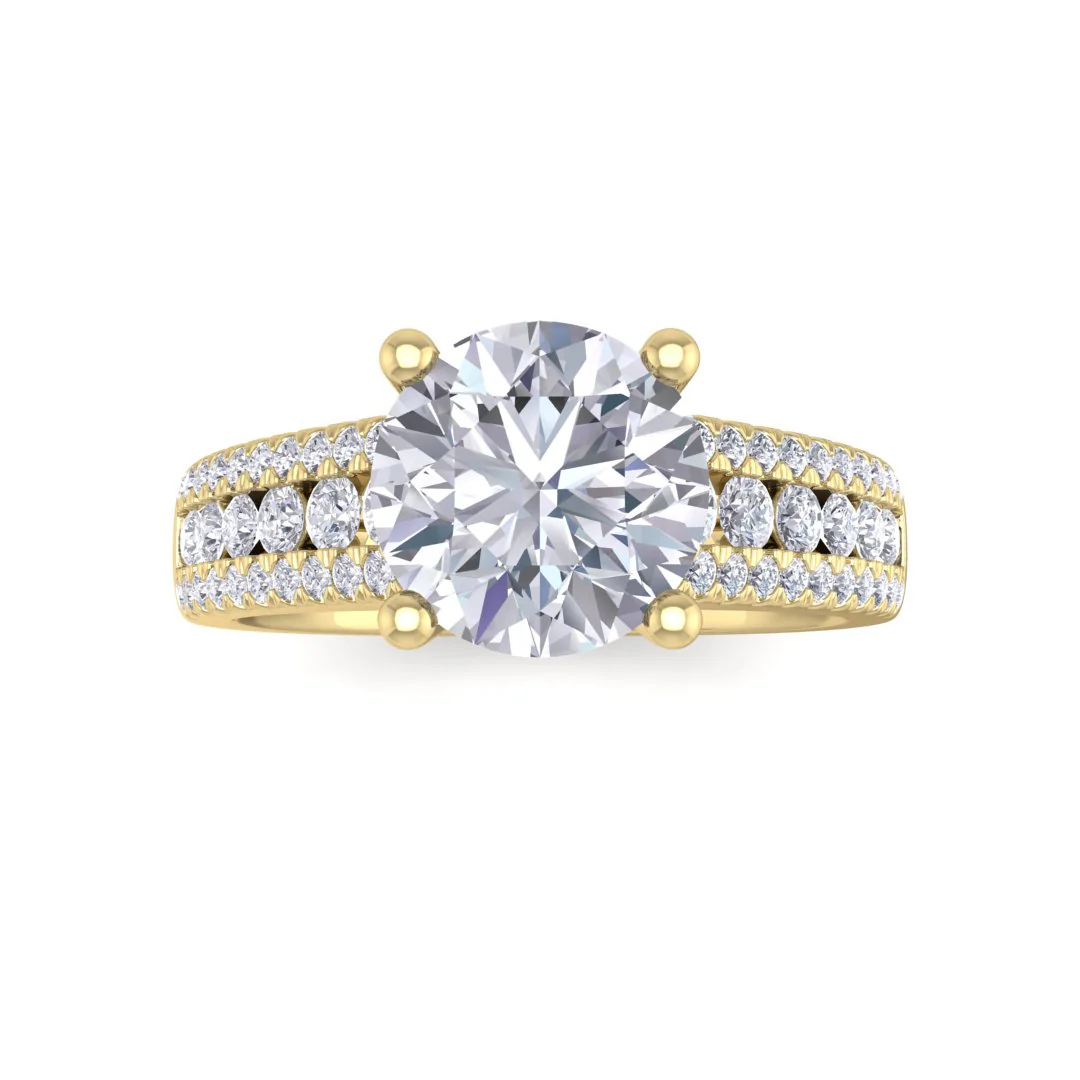 9k Yellow Gold 0.75ct Round Brilliant Diamond Solitaire with Accent Shoulders Engagement Ring 1.25tdw