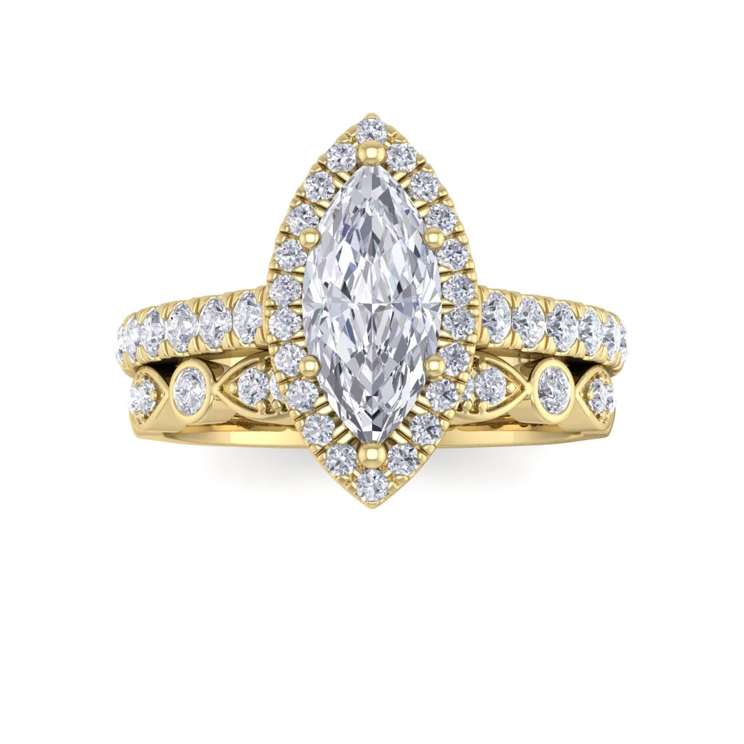 9k Yellow Gold 1.0ct Marquise Diamond Halo Bridal Set 1.5tdw
