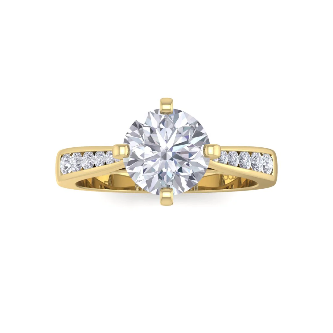 9k Yellow Gold 1.0ct Round Brilliant Lab Diamond Solitaire With Channel Shoulders Engagement Ring 1.2tdw