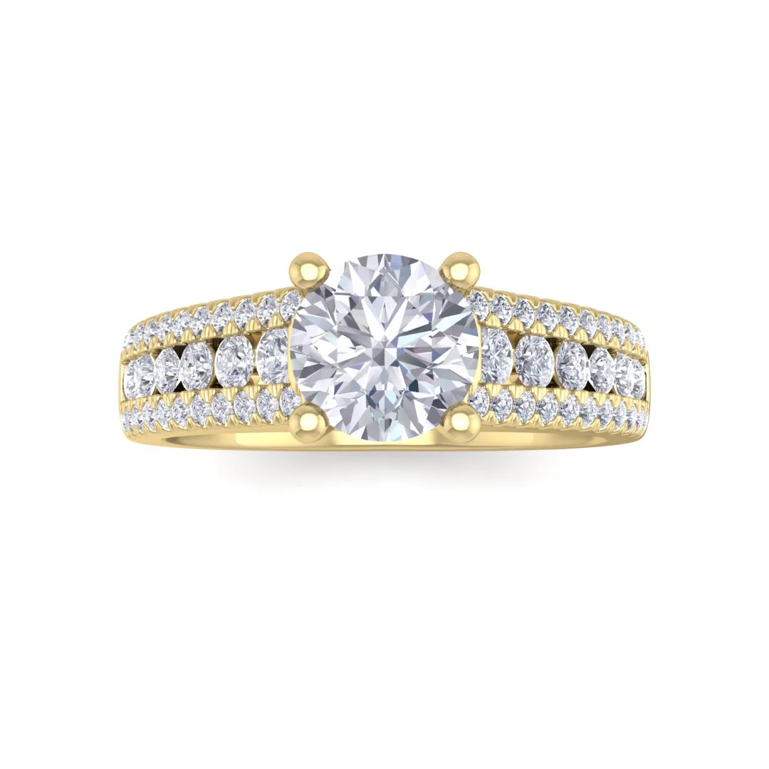9k Yellow Gold 1.5ct Round Brilliant Moissanite Solitaire with Accent Shoulders Engagement Ring 0.5tdw
