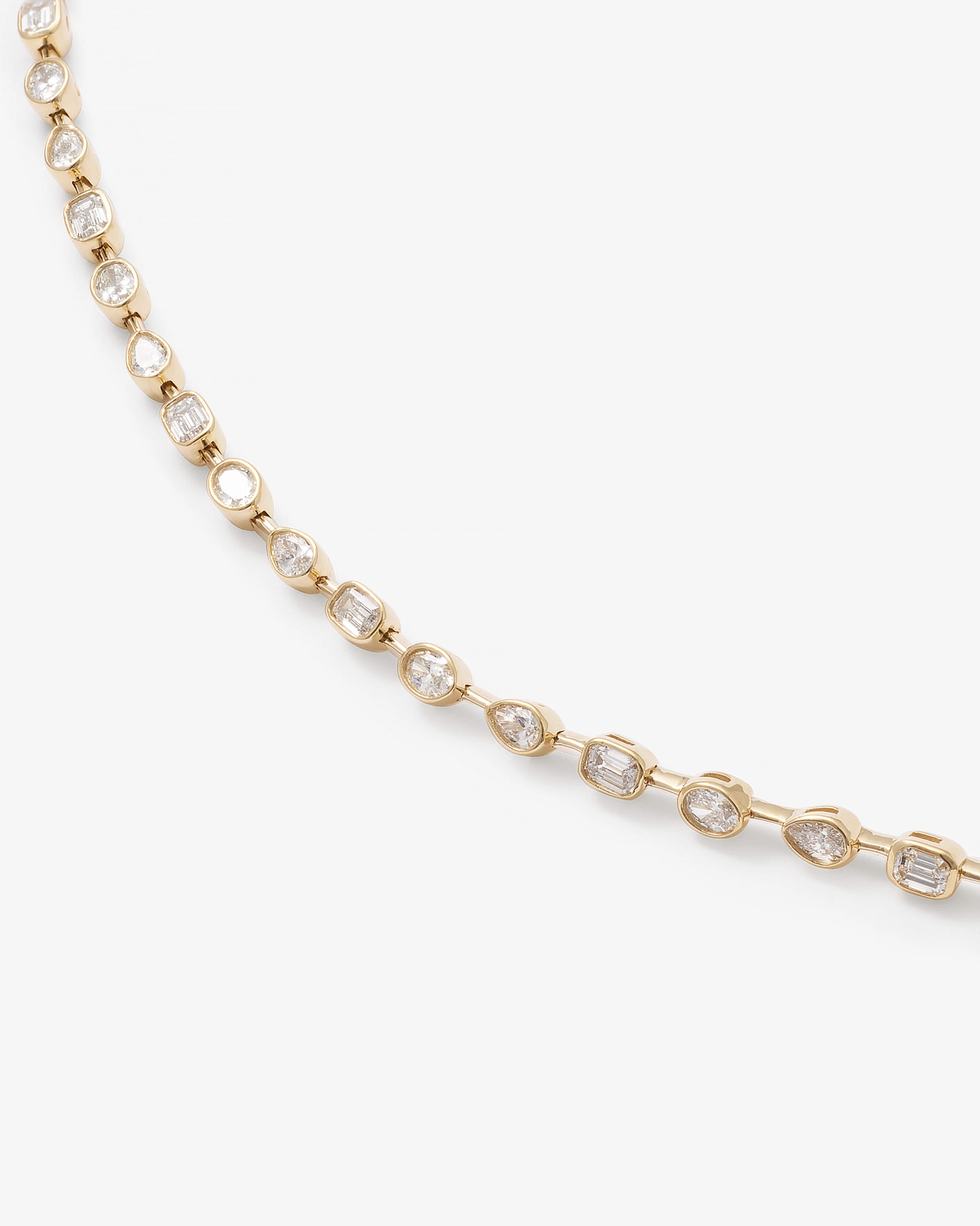9K Yellow Gold 2.0tdw Emerald, Pear And Oval Bezel Lab Diamond Tennis Bracelet 18cm