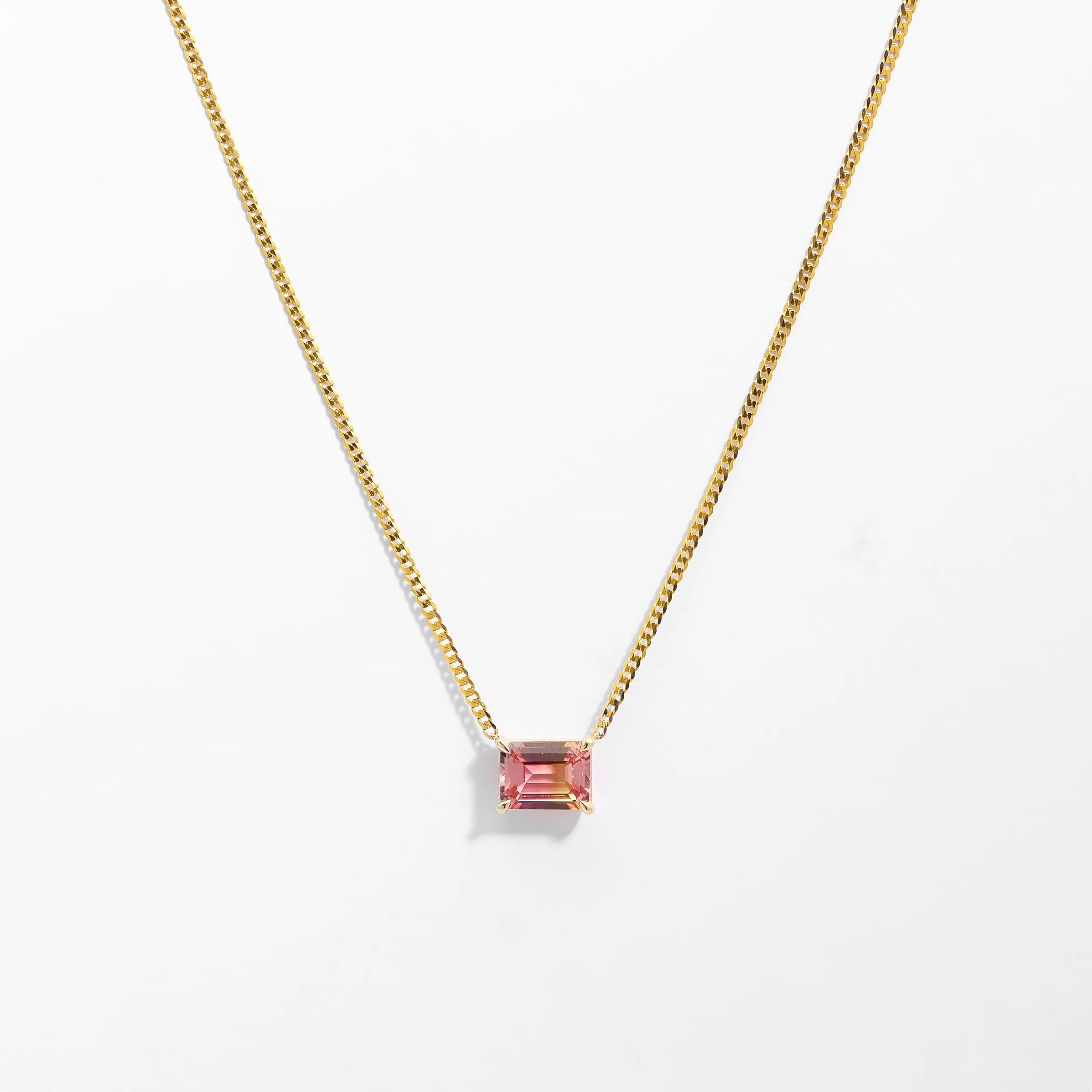 9K Yellow Gold 9x7mm Cr Orange And Yellow Sapphire East-West Necklace - Image 2