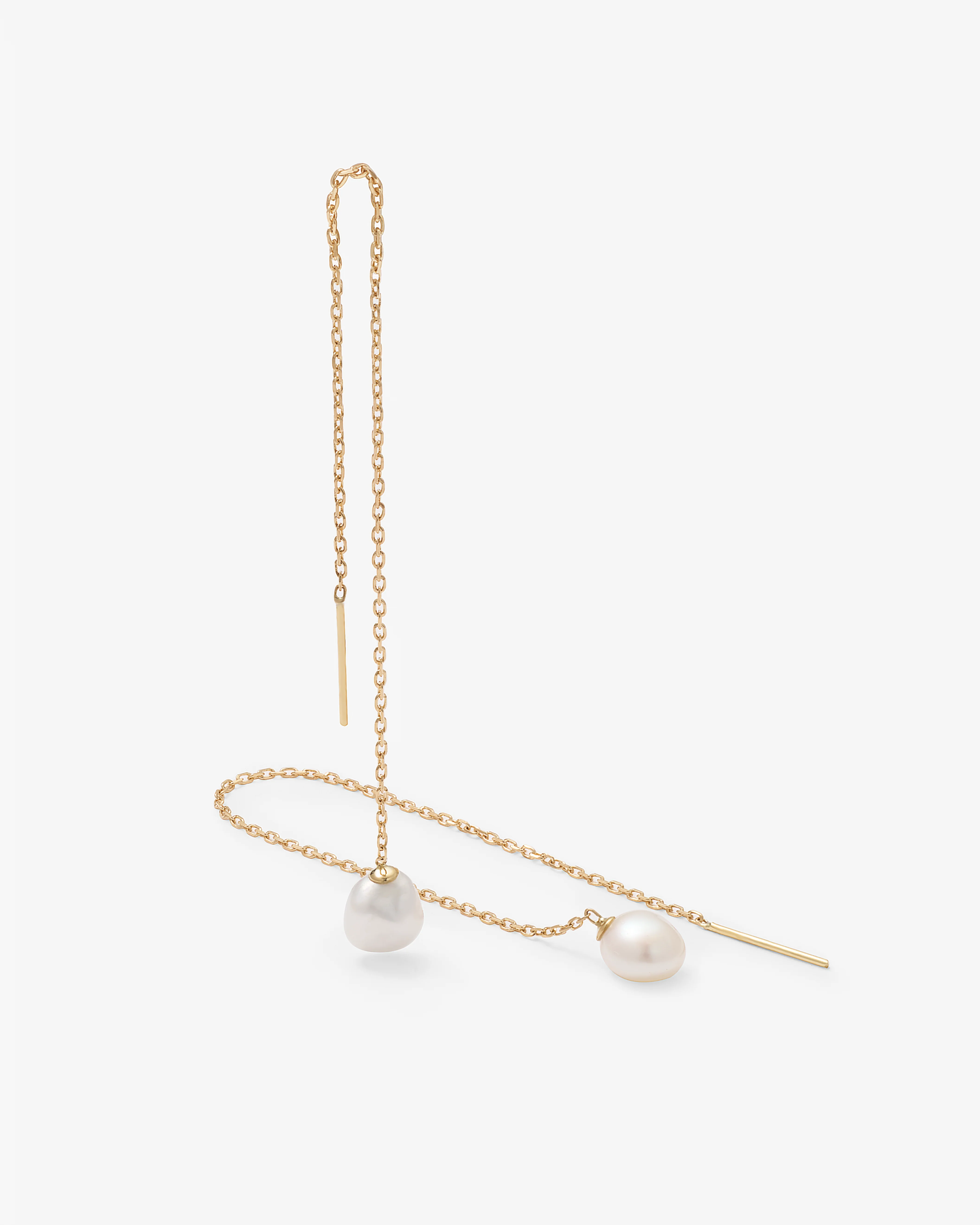 9K Yellow Gold Baroque Pearl Thread Earrings - Image 2