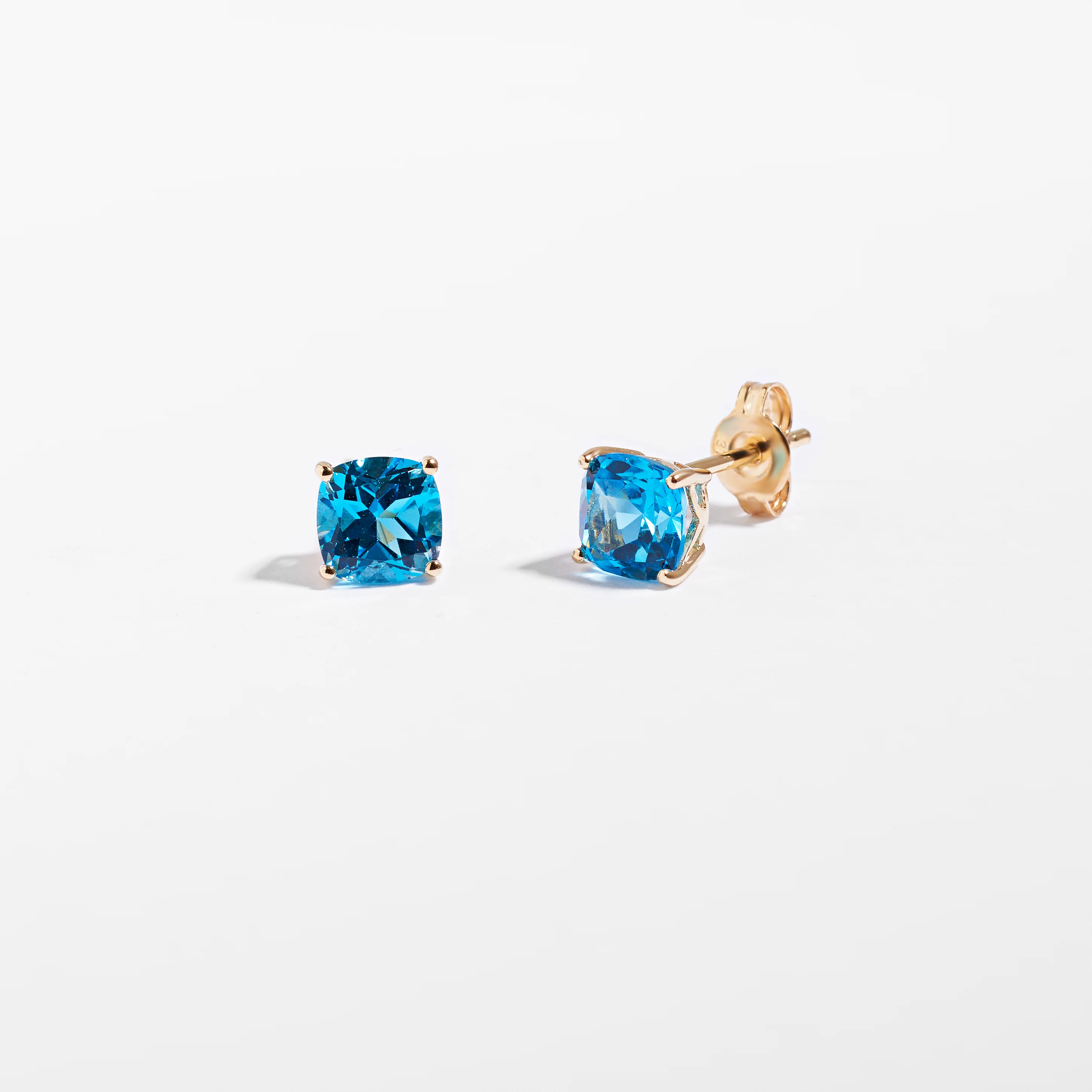 9K Yellow Gold Blue Topaz December Birthstone Stud Earrings