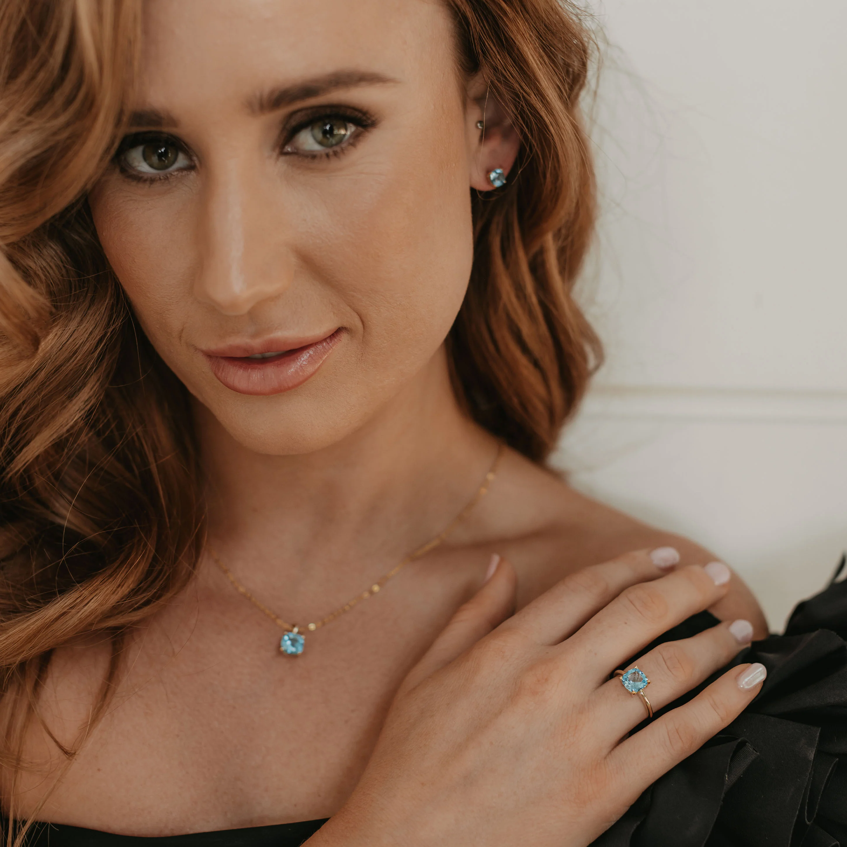 9K Yellow Gold Blue Topaz December Birthstone Stud Earrings - Image 4
