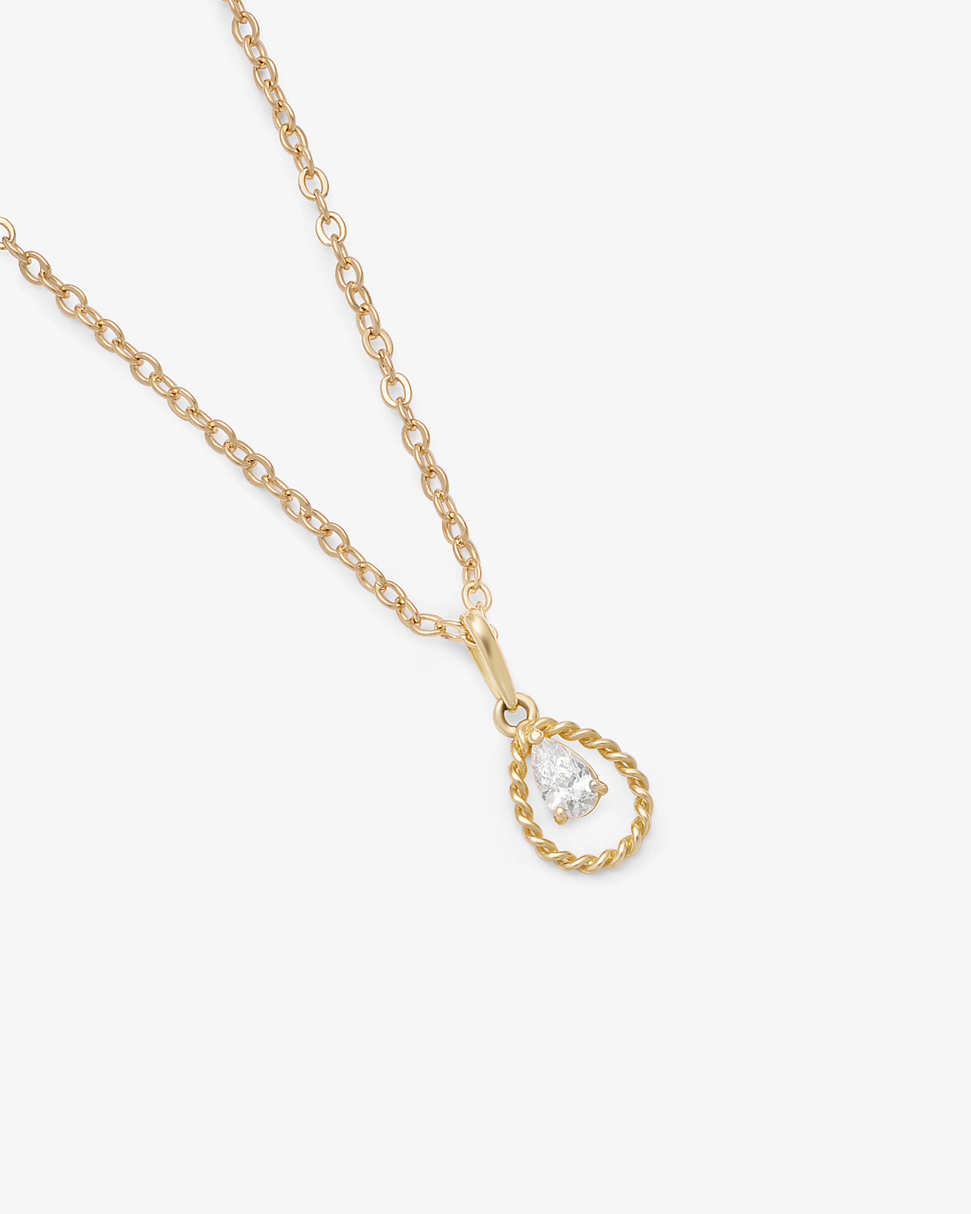 9K Yellow Gold Dainty Rope Open Teardrop With Pear Zirconia Pendant - Image 3