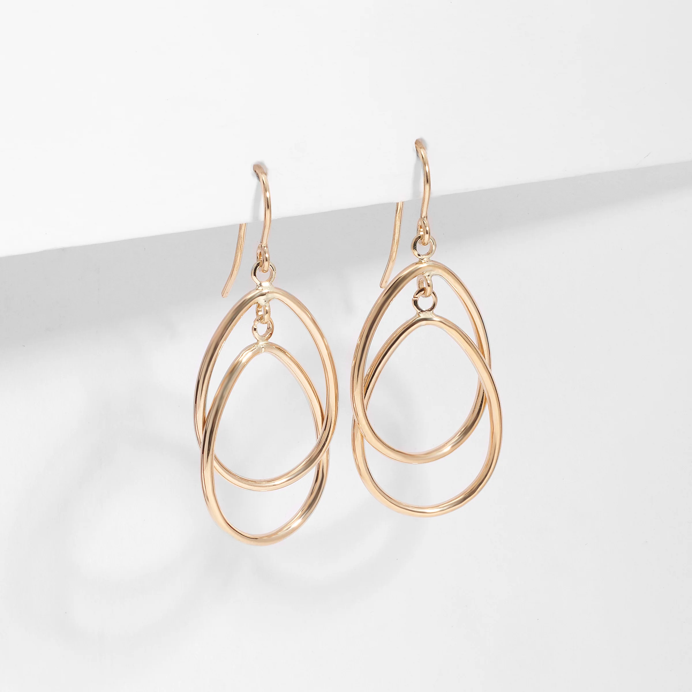 9K Yellow Gold Double Teardrop Shepherd Hook Earrings - Image 2