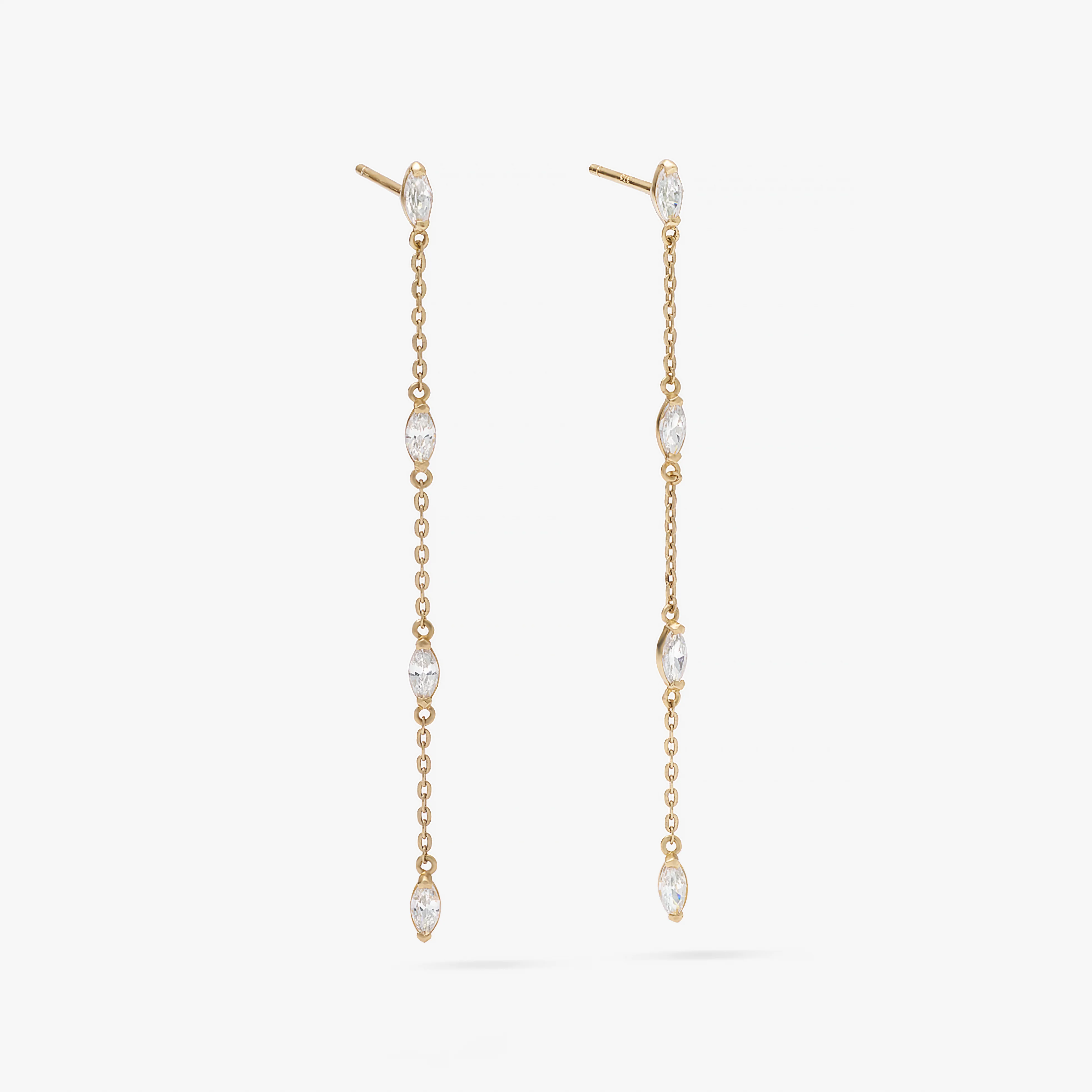 9K Yellow Gold Marquise Zirconia Station Drop Stud Earrings