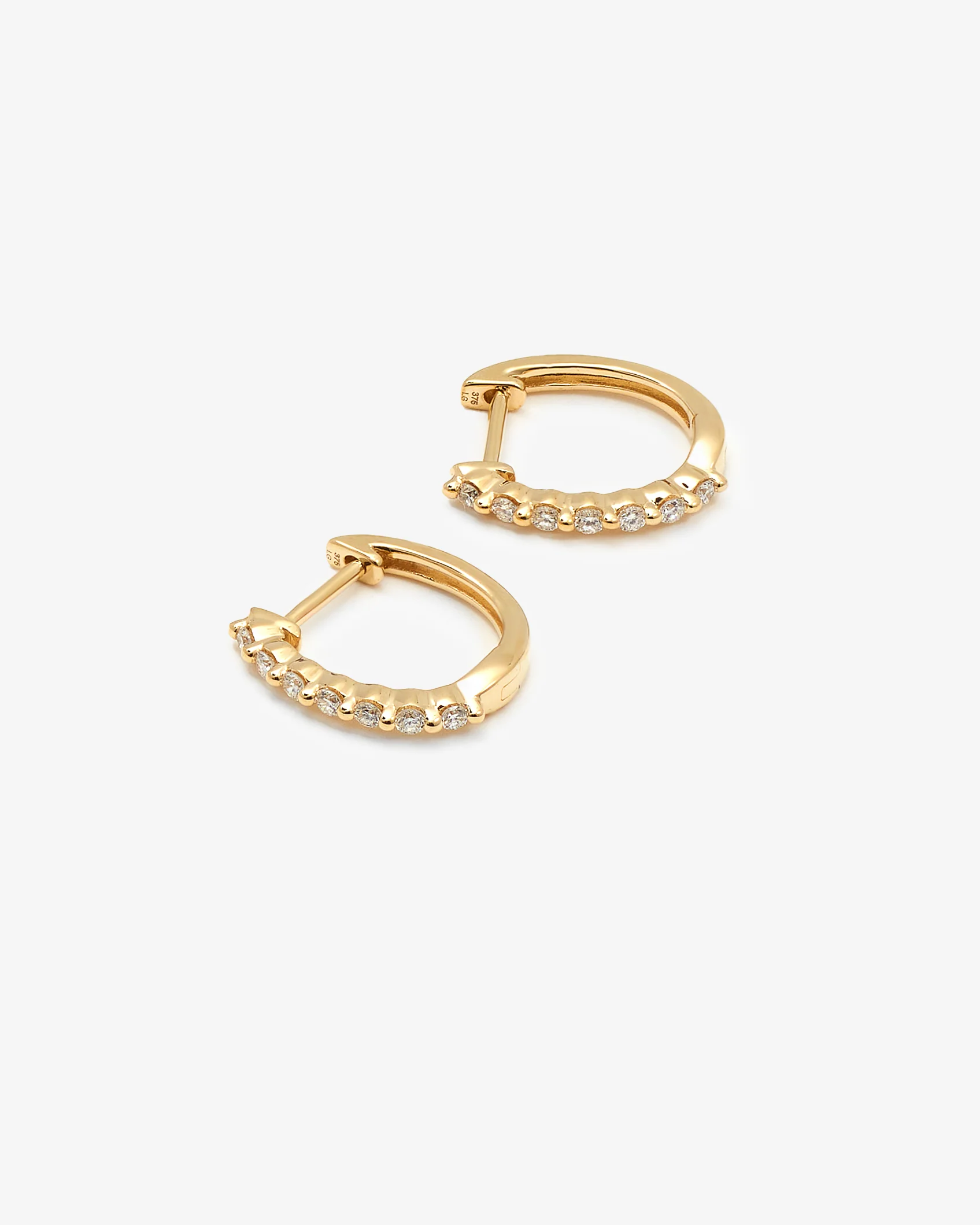 9K Yellow Gold Round Brilliant Floating Lab Diamond Oval Huggie Earrings 0.15tdw - Image 2