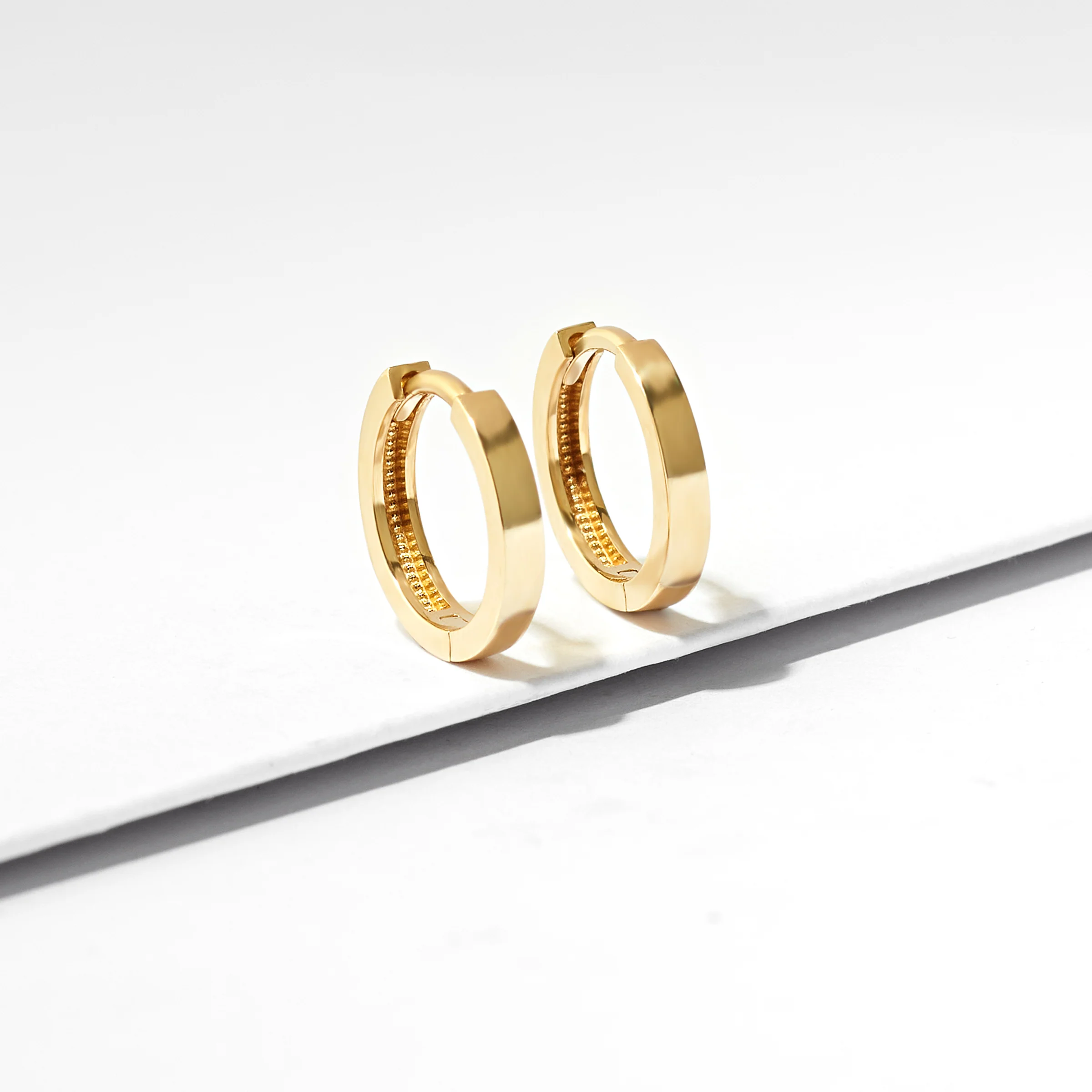 9K Yellow Gold Square Tube Huggie Earrings 10mm - Image 2