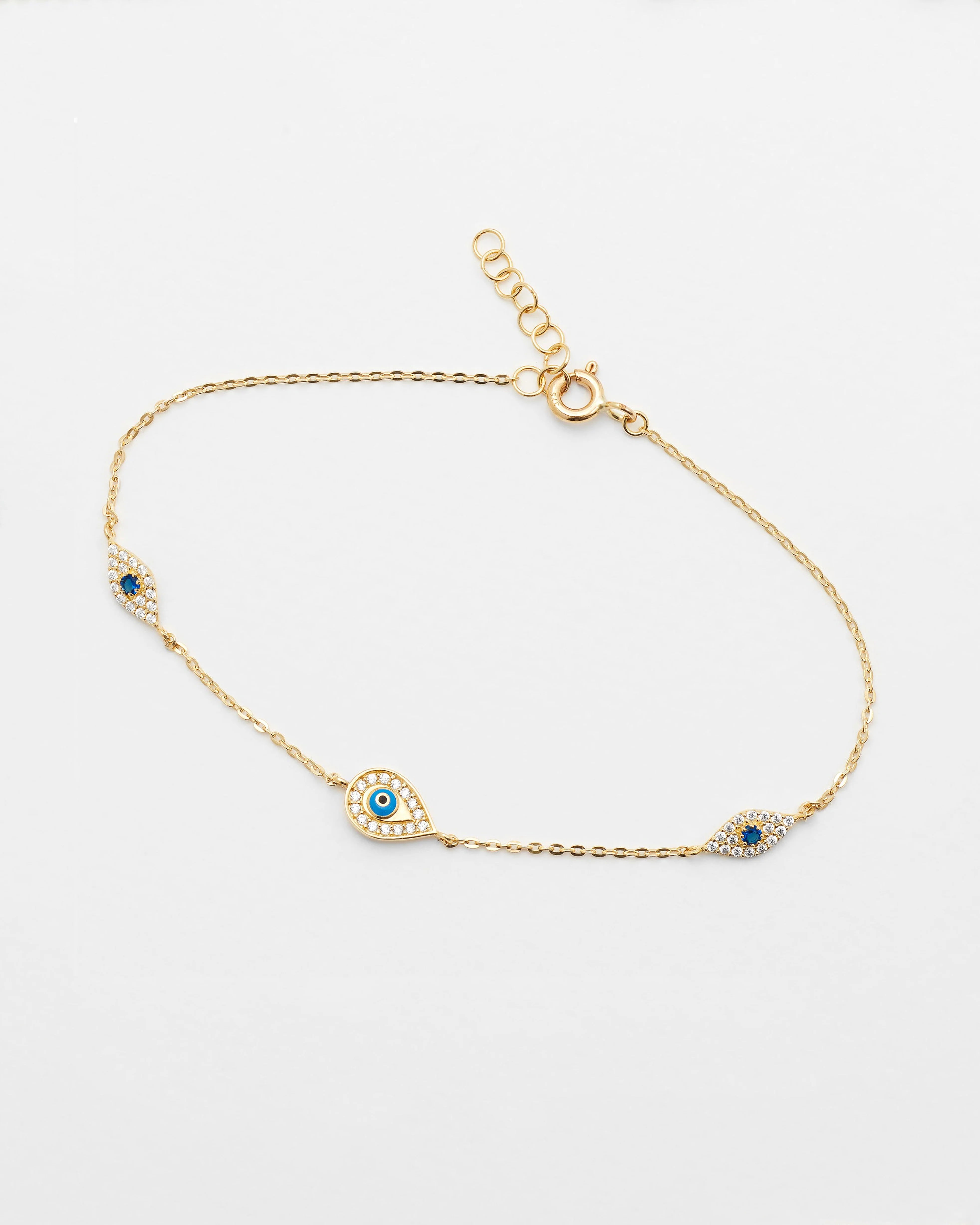 9K Yellow Gold Bracelet With Blue Sapphire Evil Eye - Image 2