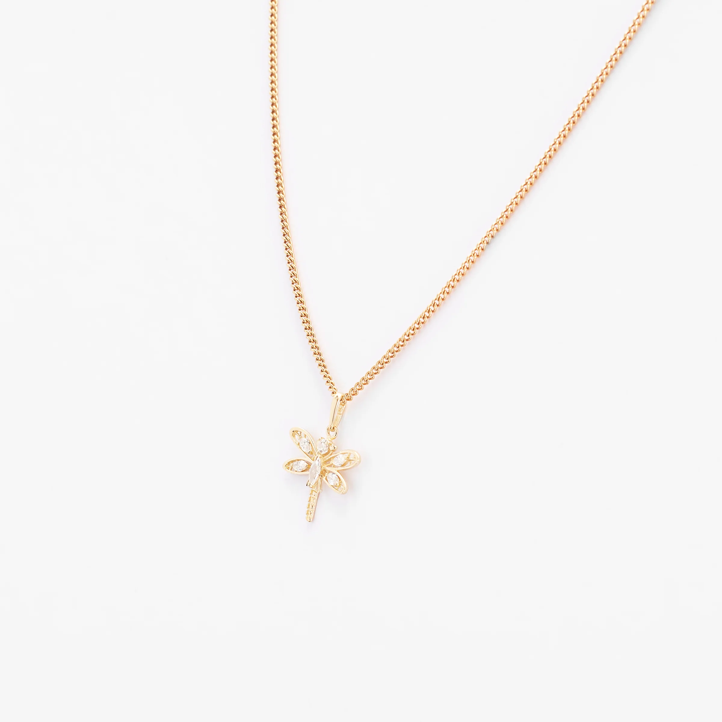 9K Yellow Gold Zirconia Dragonfly Pendant