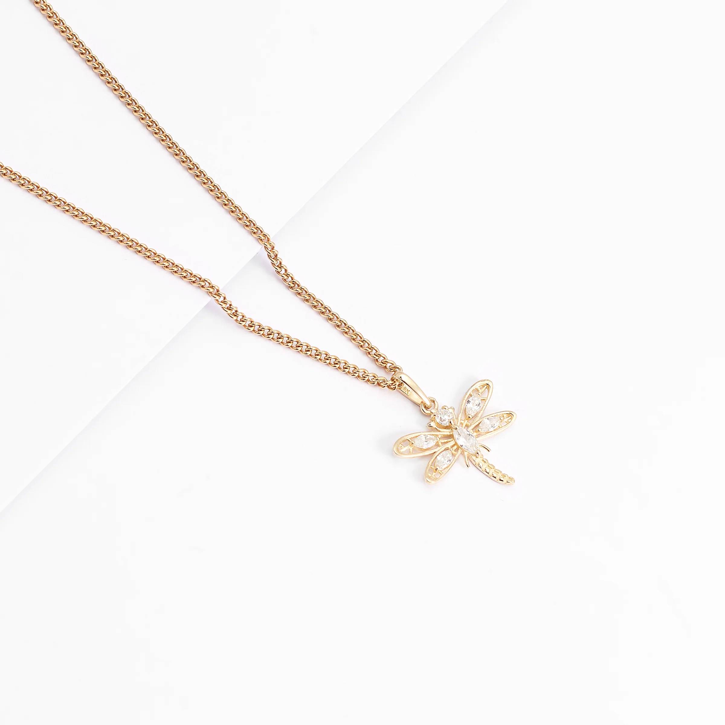 9K Yellow Gold Zirconia Dragonfly Pendant - Image 2