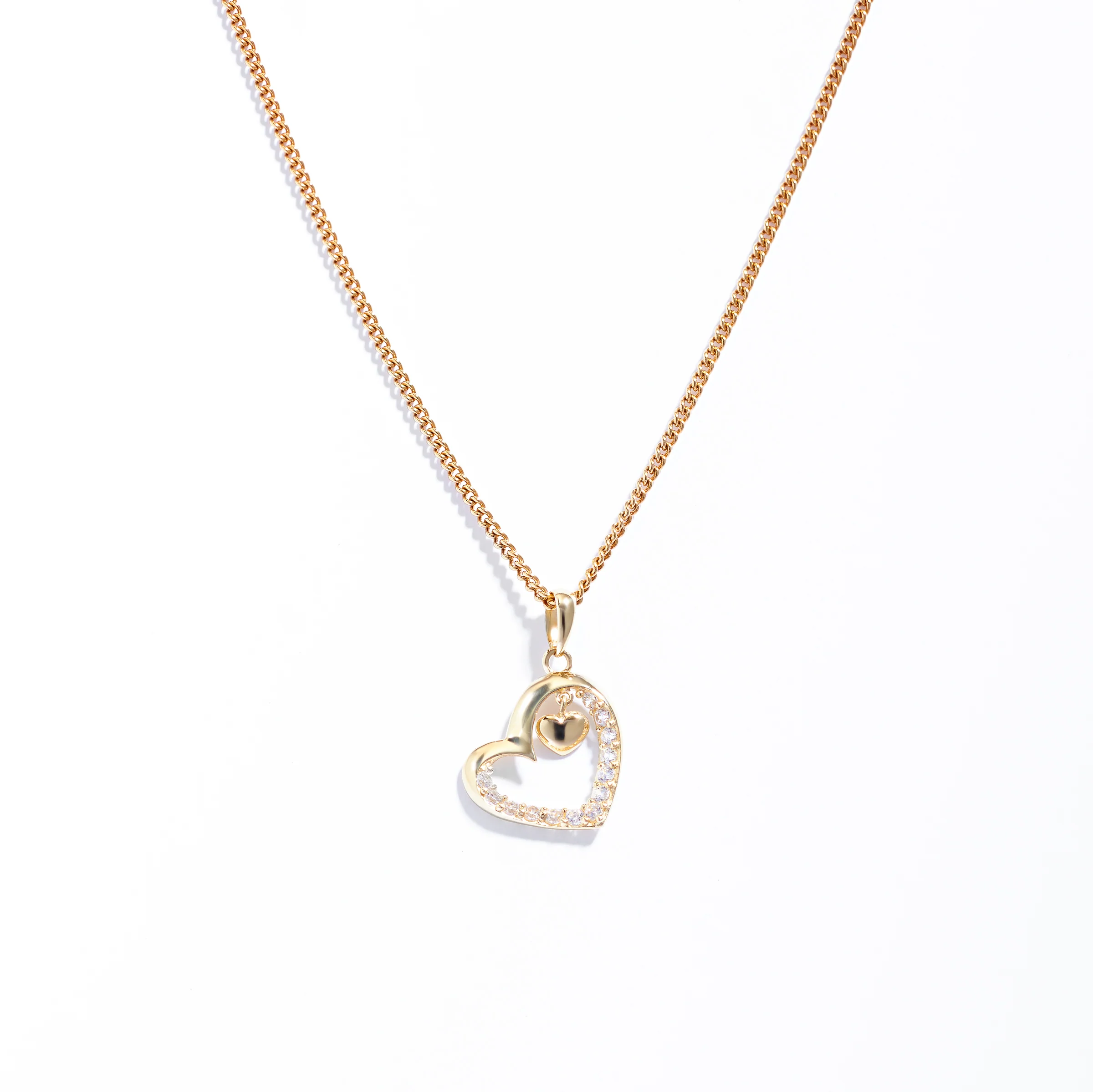9K Yellow Gold Zirconia Open Double Heart Pendant - Image 2