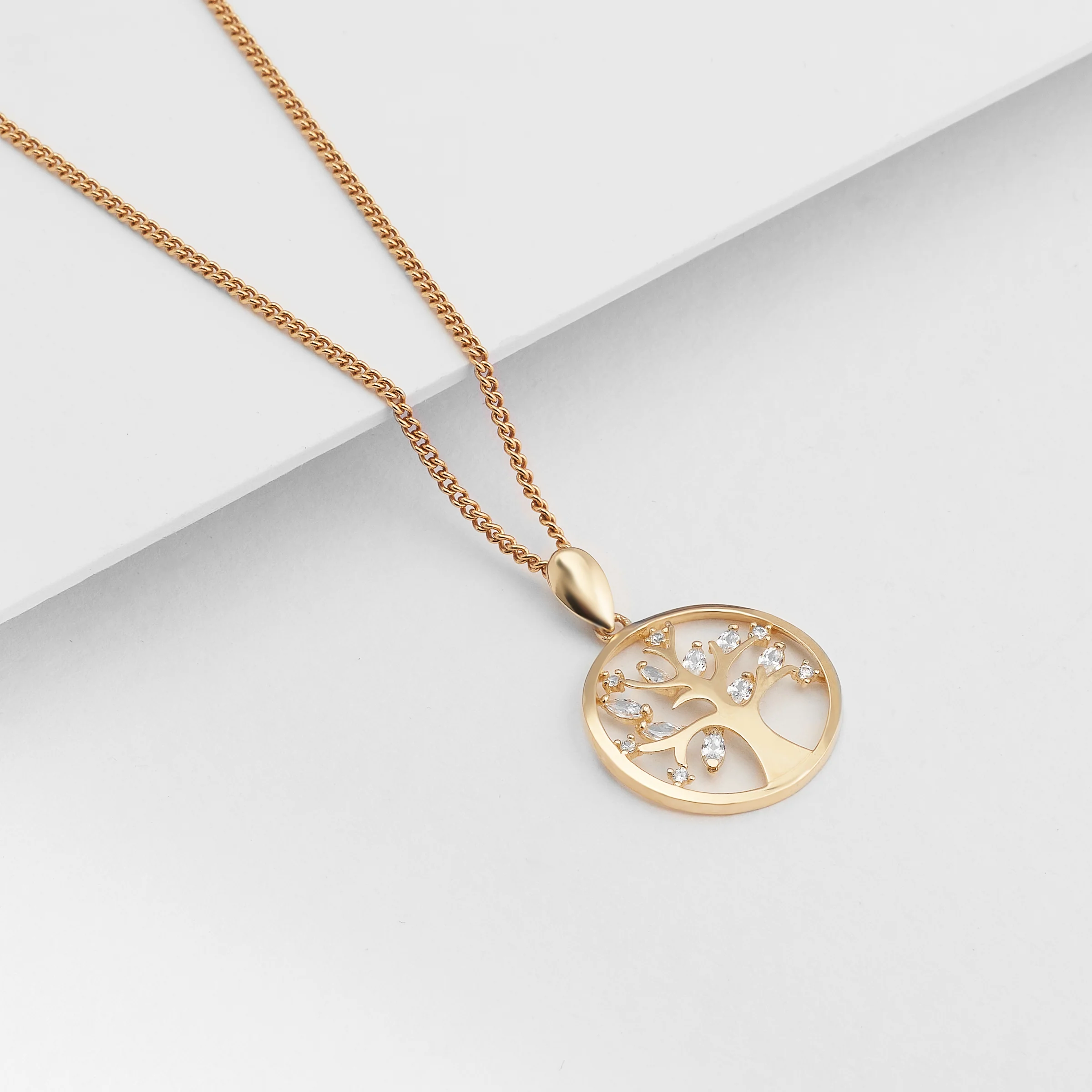 9K Yellow Gold Zirconia Tree Of Life Pendant 17mm - Image 2