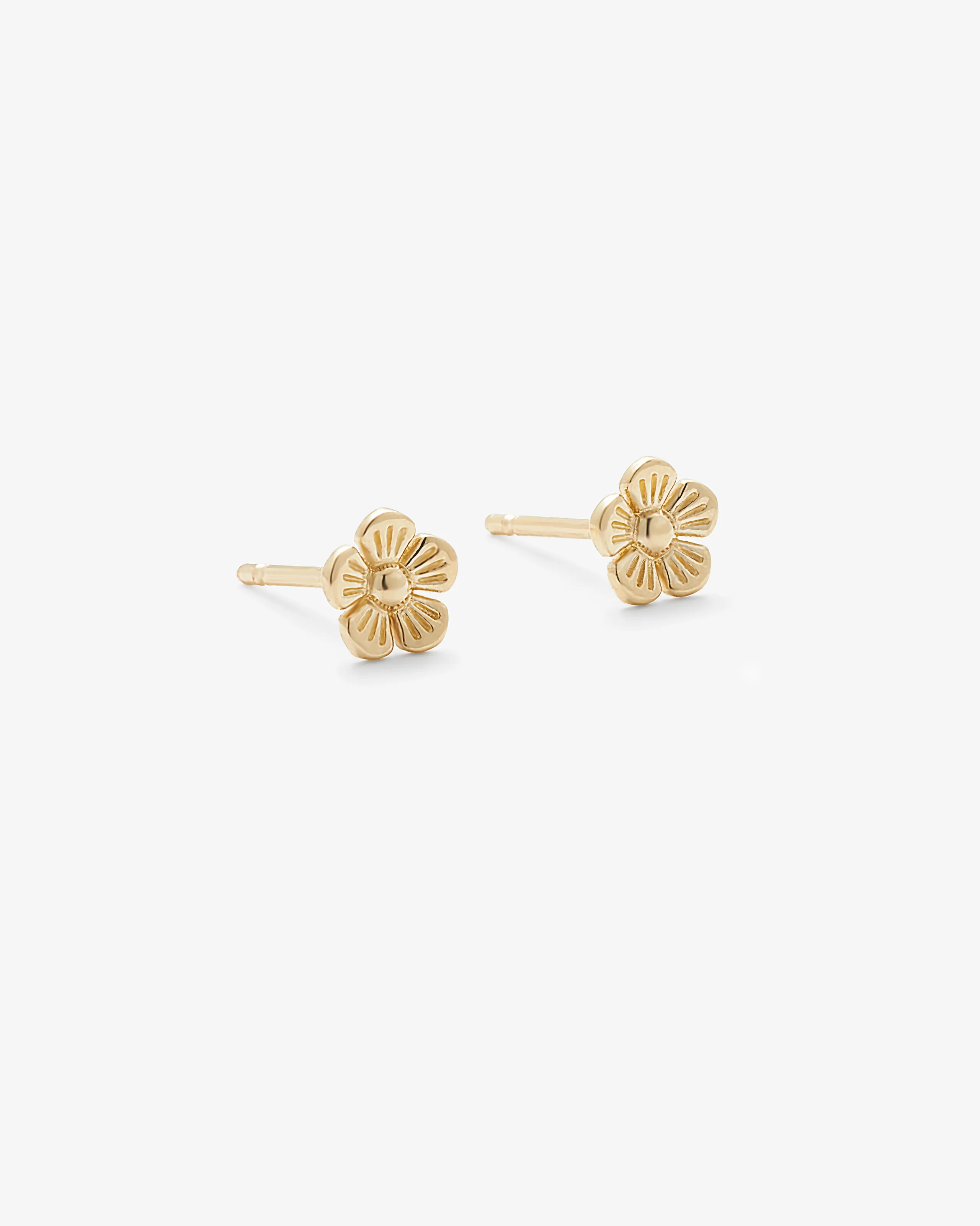 9k Yellow Gold Flower Stud Earrings - Image 3