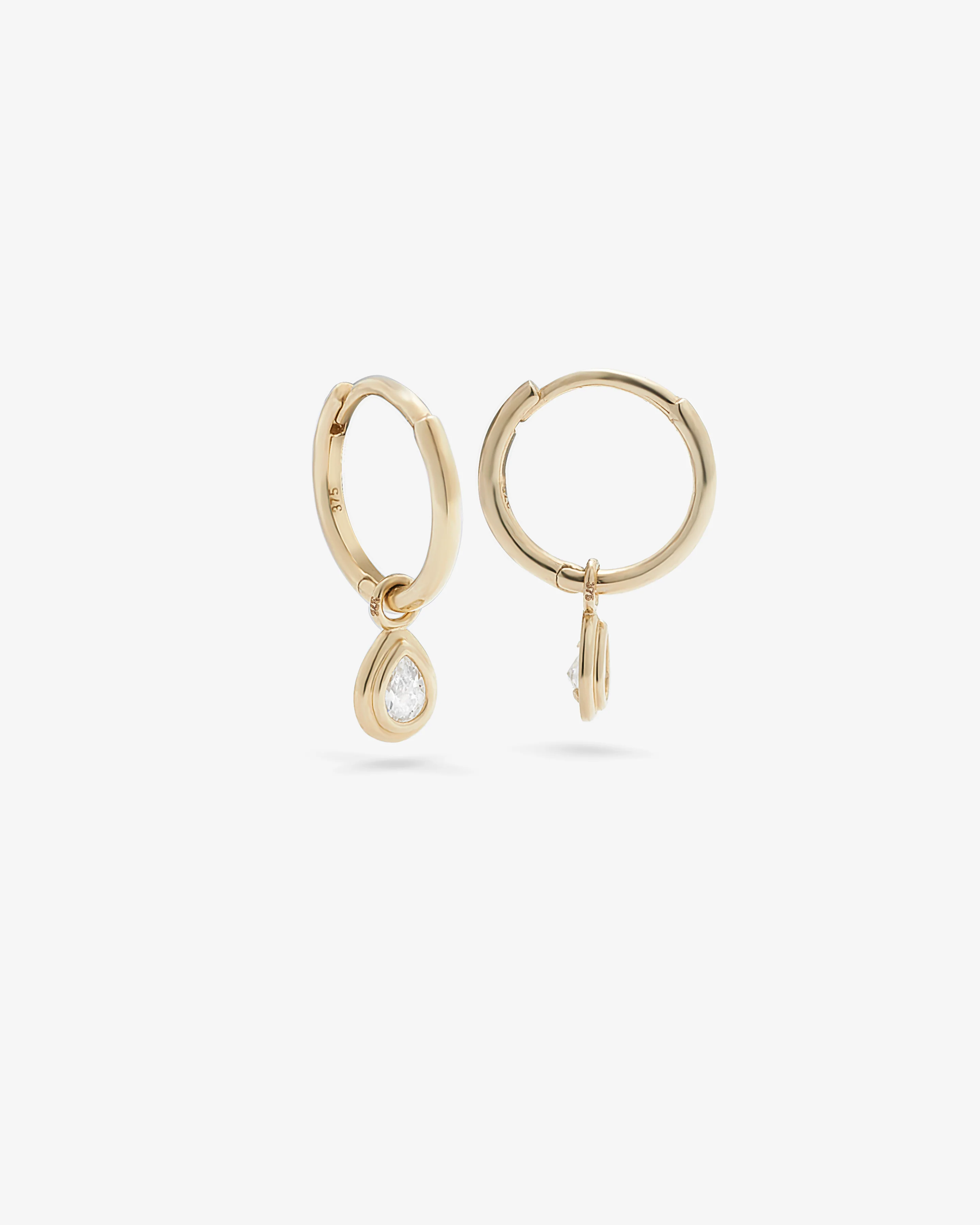 9K Yellow Gold Pear Zirconia Bezel Set Drop Huggie Earrings - Image 2