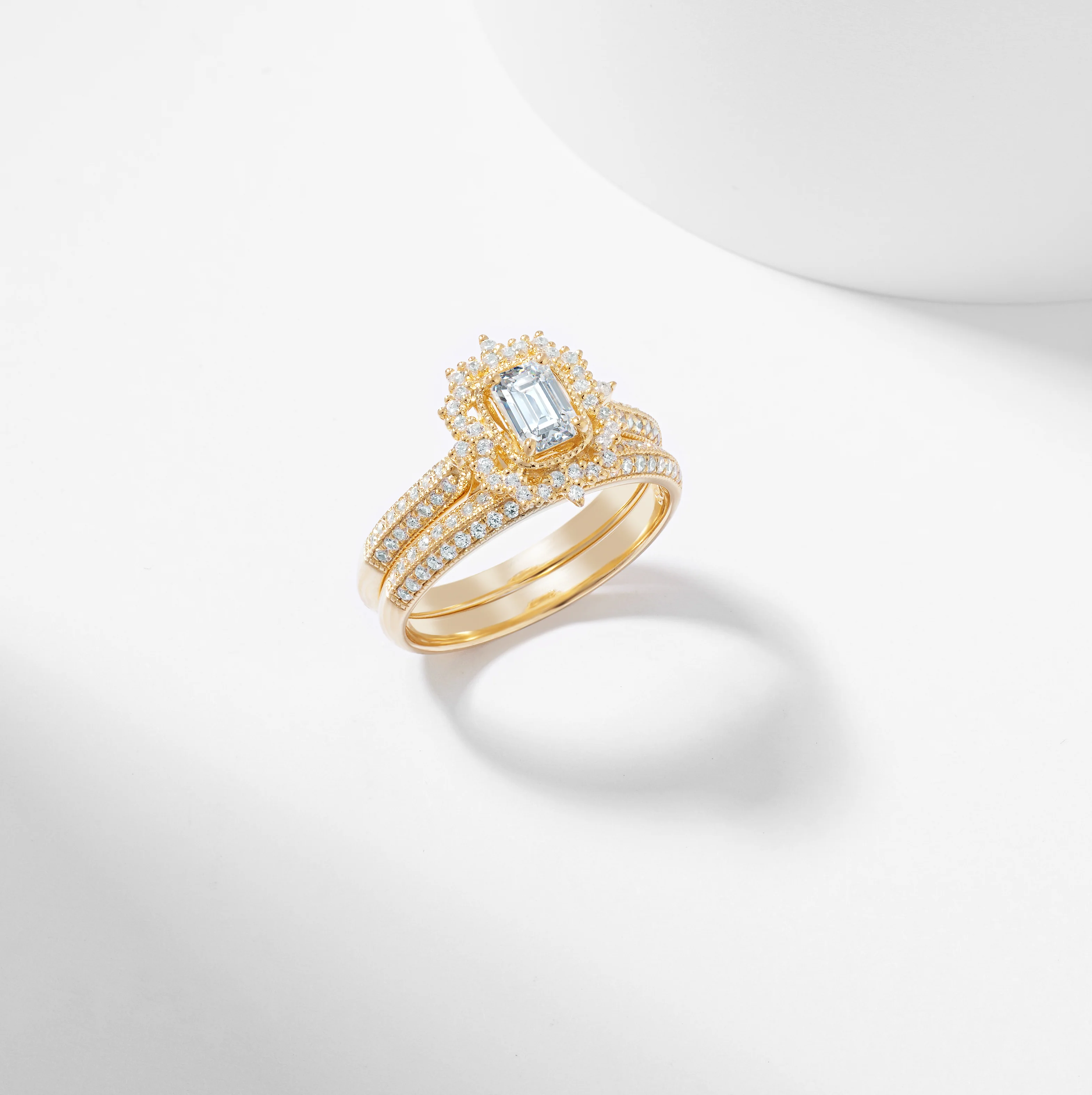 Emerald Cut Lab Grown Diamond Vintage Halo Bridal Set 1.0tdw - Image 3
