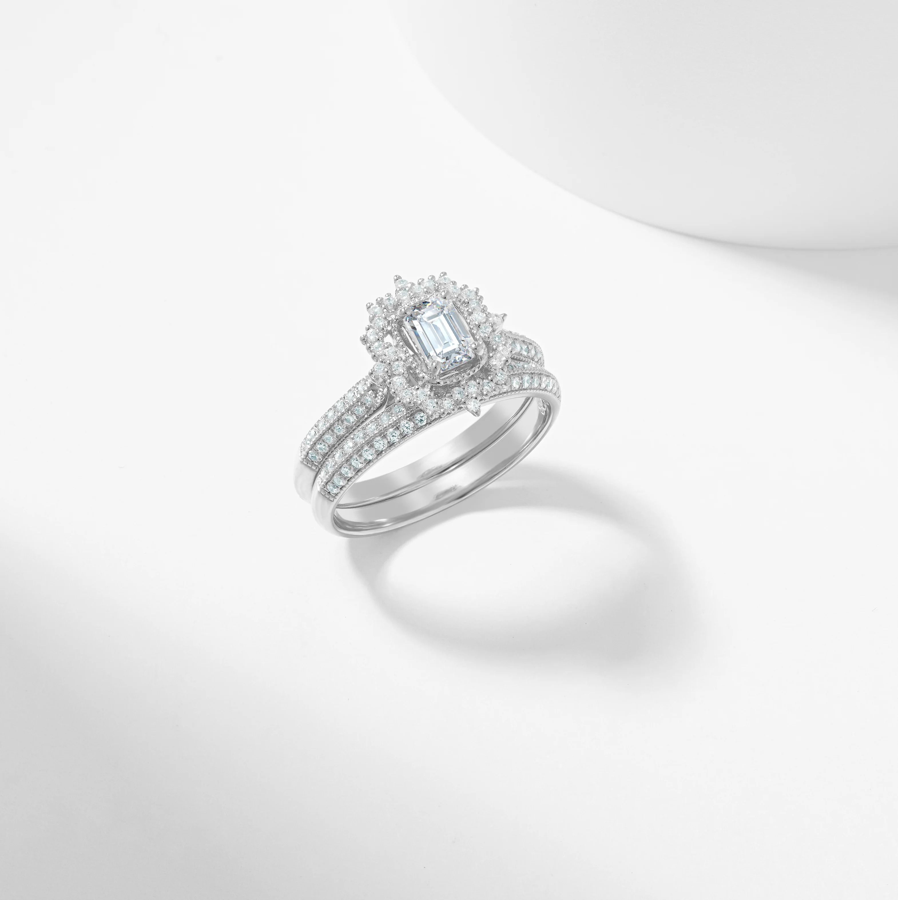 Emerald Cut Lab Grown Diamond Vintage Halo Bridal Set 1.0tdw - Image 4