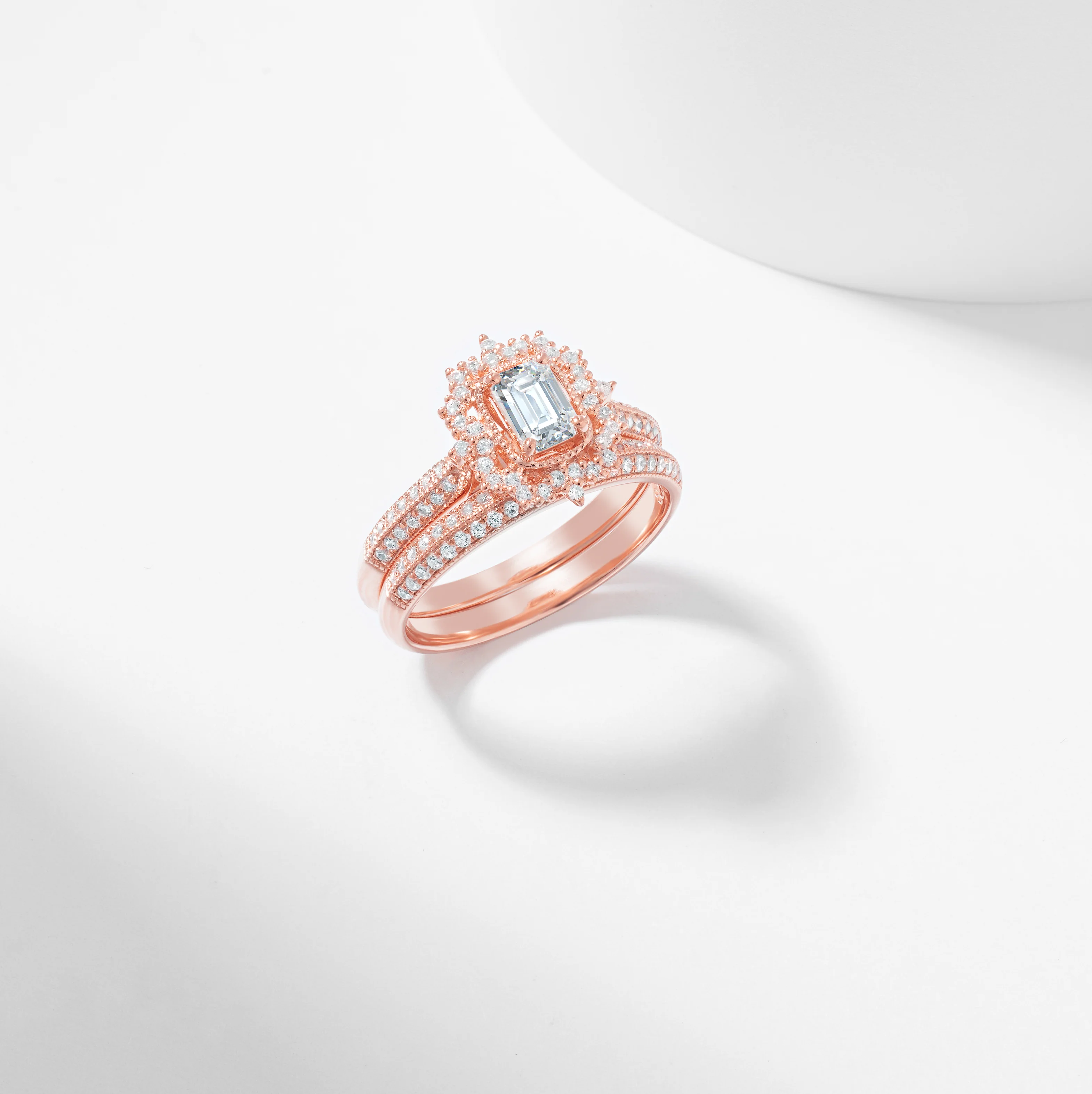 Emerald Cut Lab Grown Diamond Vintage Halo Bridal Set 1.0tdw - Image 5