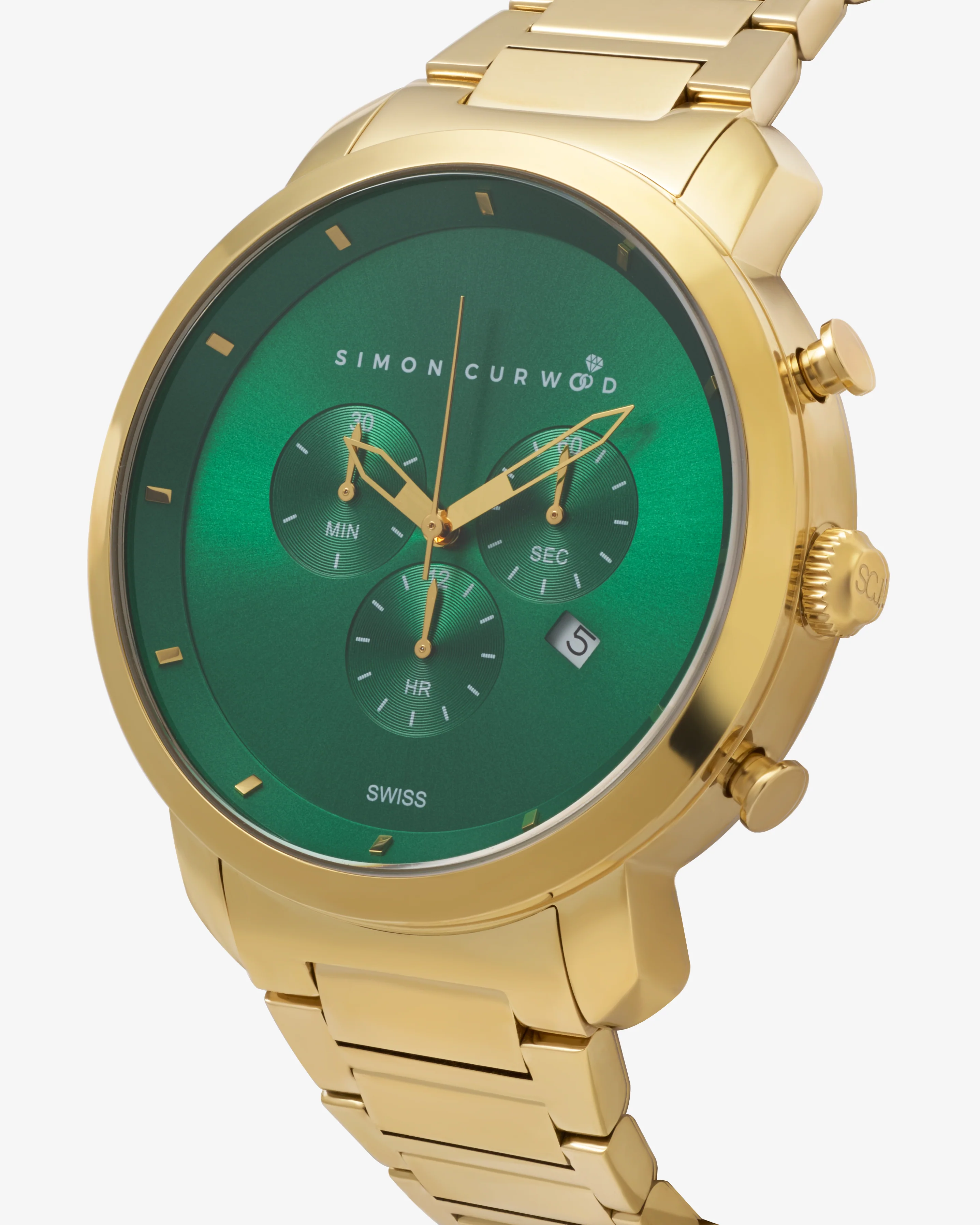 Gold Tone Stainless Steel Watch With Emerald Green Dial And Swiss Movement - Image 2