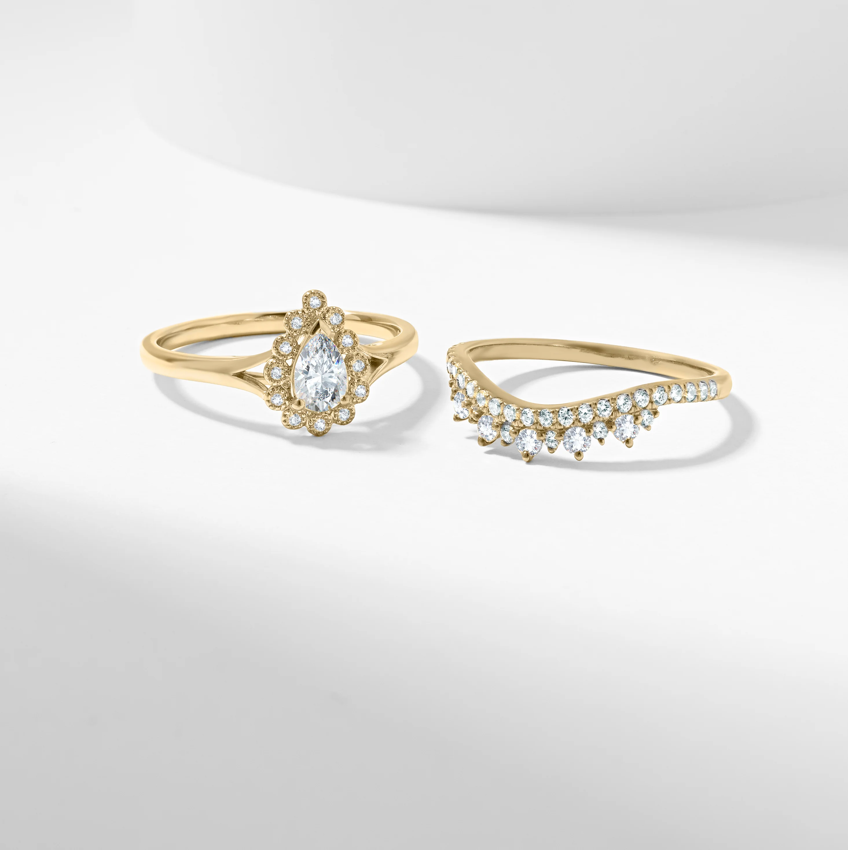 Gold Pear Diamond Halo Tiara Bridal Set 0.9tdw - Image 4