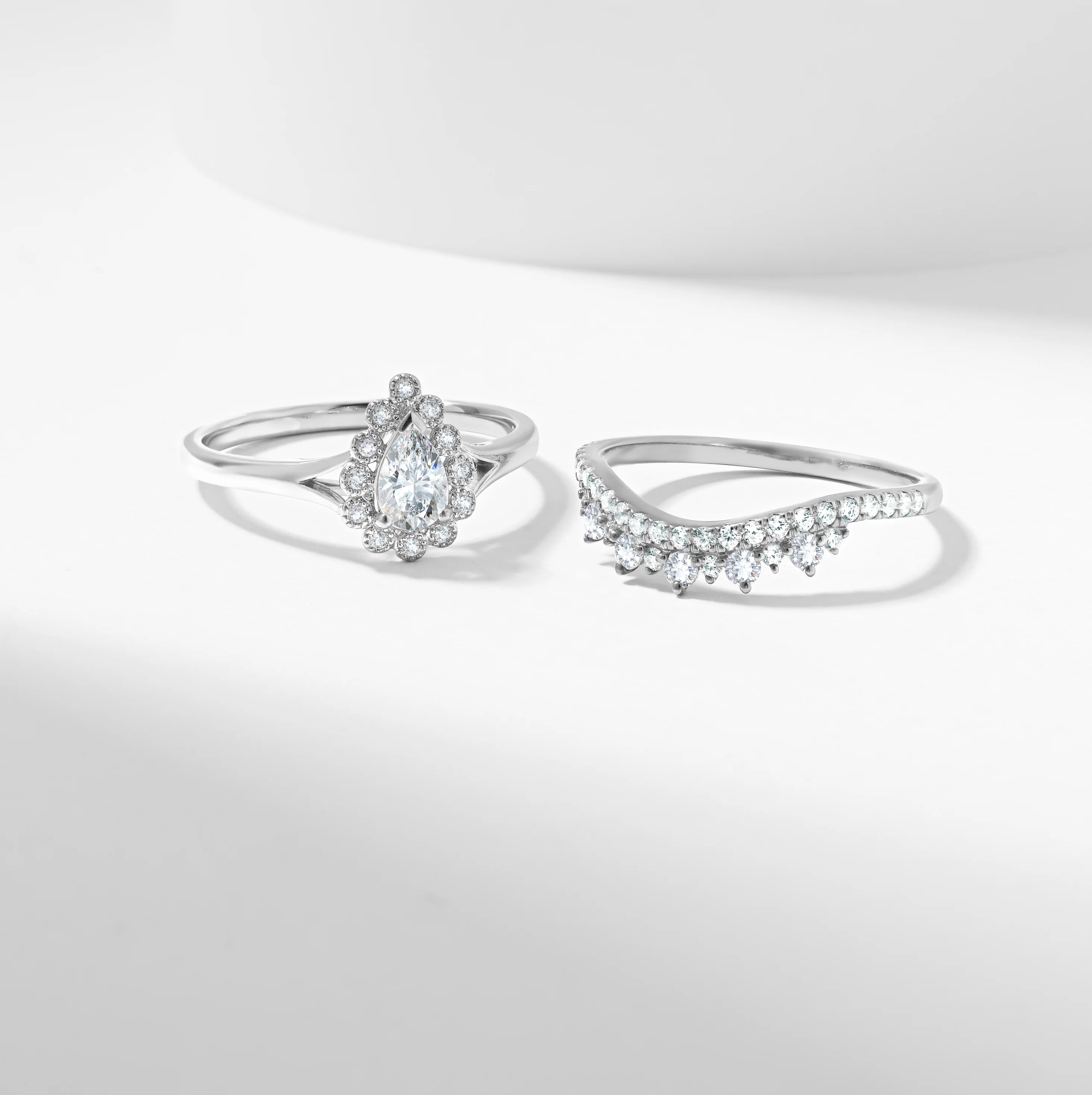 Gold Pear Diamond Halo Tiara Bridal Set 0.9tdw - Image 3