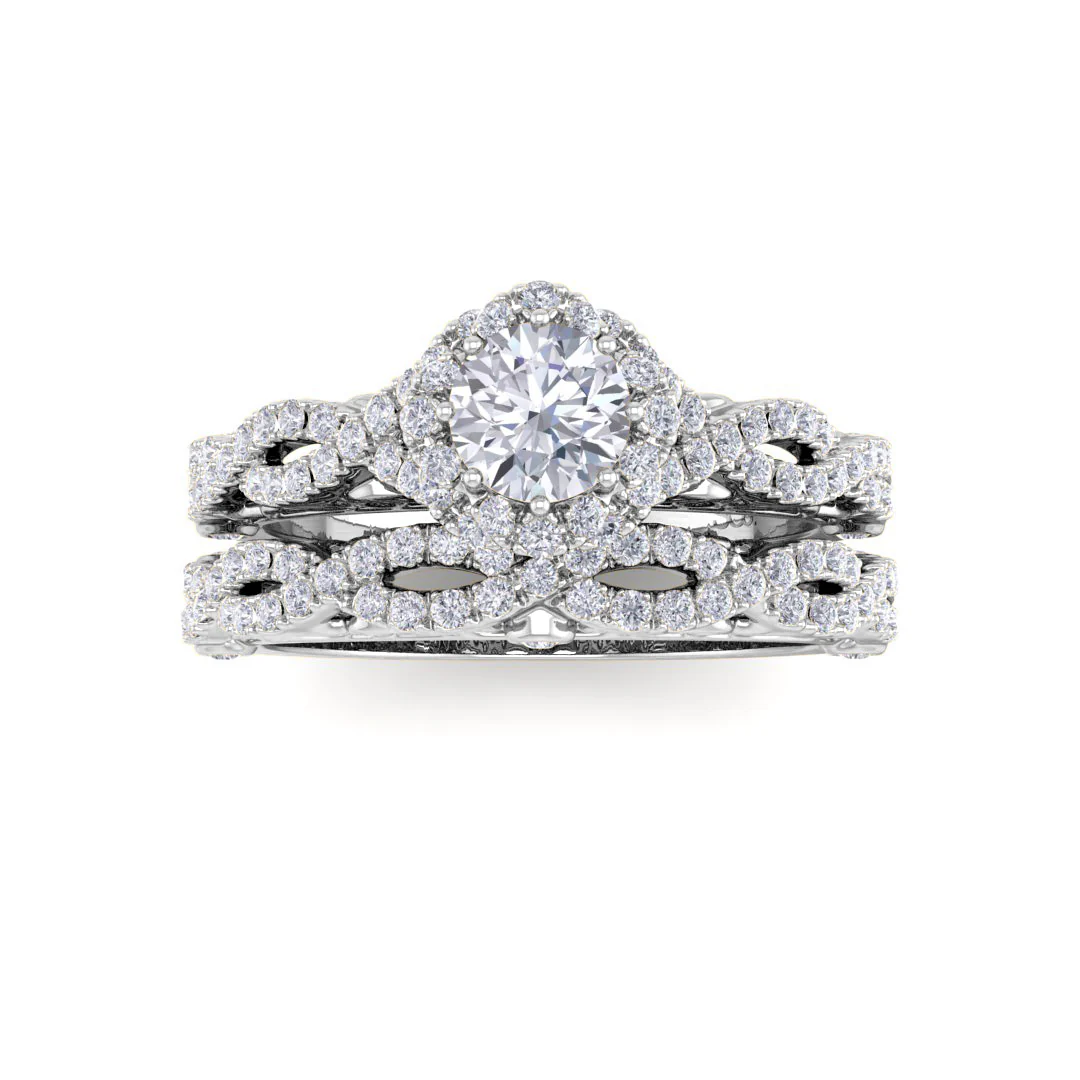 Platinum 0.33ct Round Brilliant Moissanite Flower Halo Bridal Set 0.5tdw