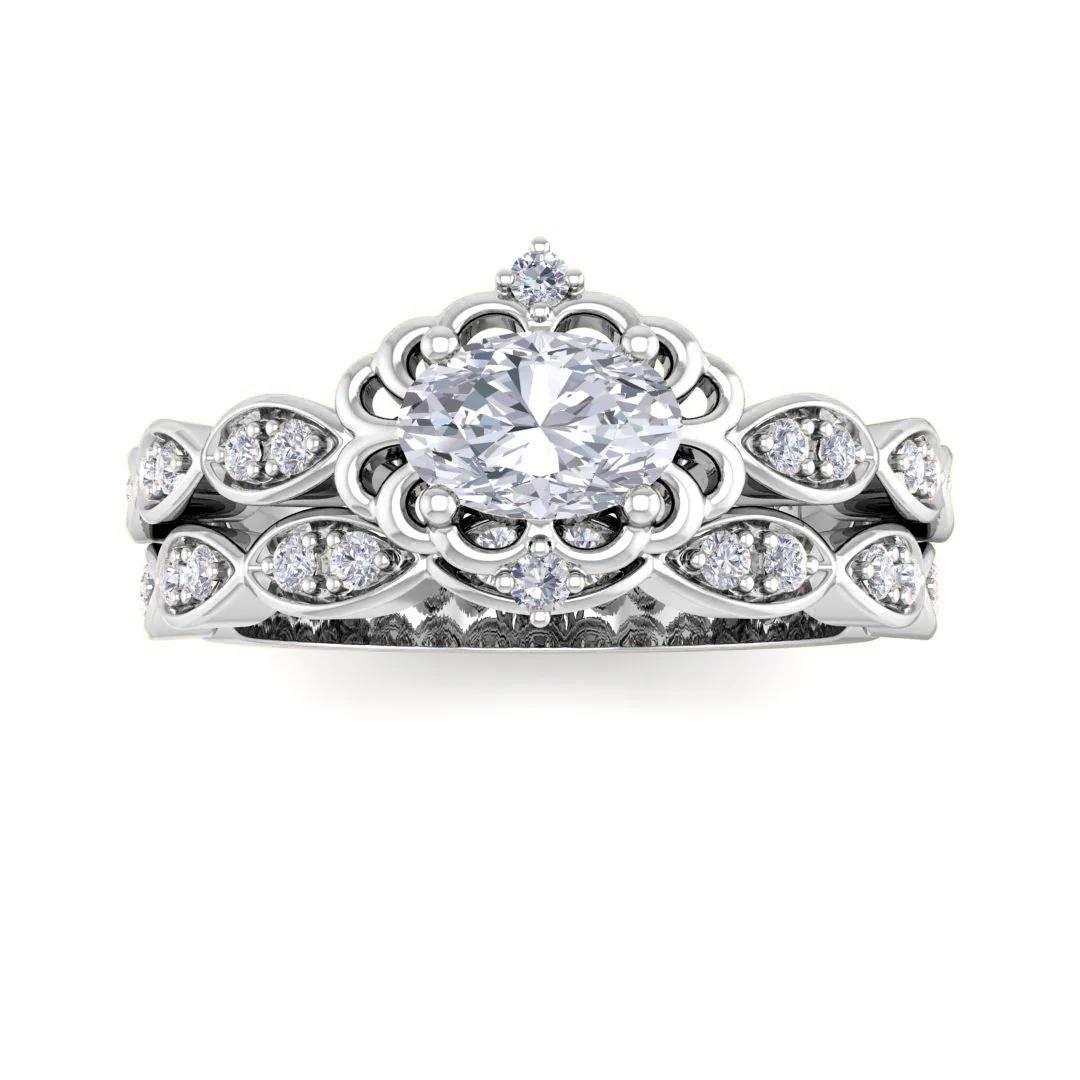 Platinum 0.5ct Oval Lab Diamond Filigree Halo Bridal Set 0.7tdw
