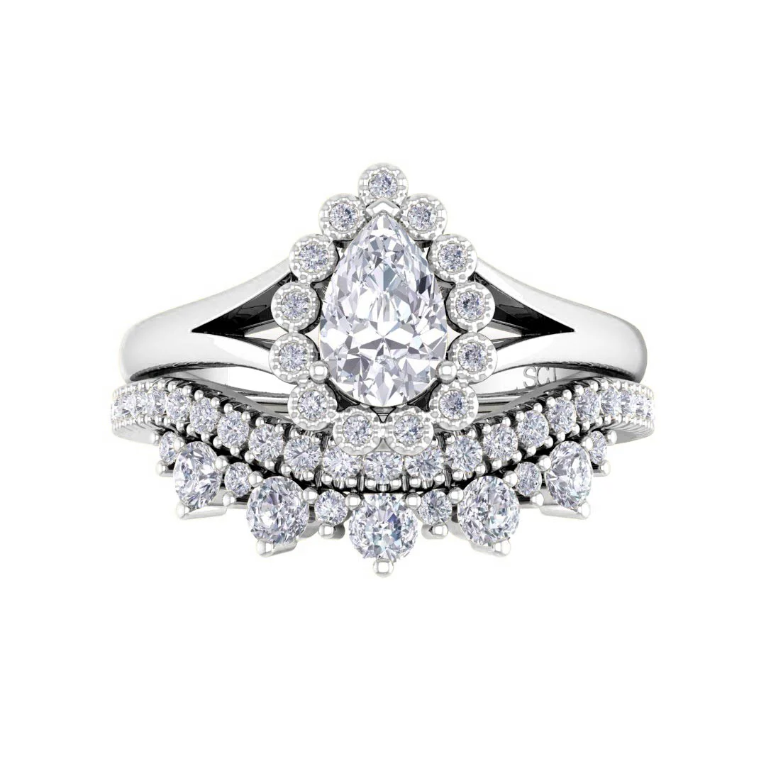 Platinum 0.5ct Pear Diamond Halo Tiara Bridal Set 0.9tdw