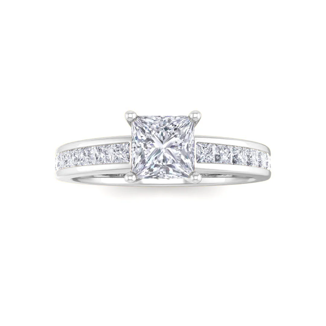 Platinum 0.5ct Princess Cut Moissanite Solitaire with Shoulder Accents Engagement Ring 0.5tdw