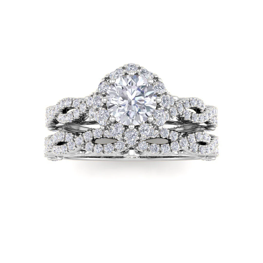Platinum 0.5ct Round Brilliant Moissanite Flower Halo Bridal Set 0.5tdw
