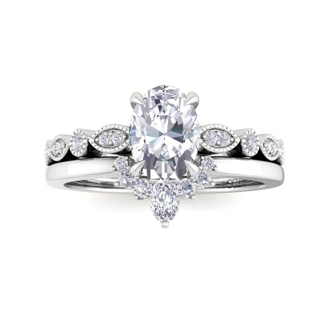Platinum 0.75ct Oval Diamond Tiara Bridal Set 0.92tdw
